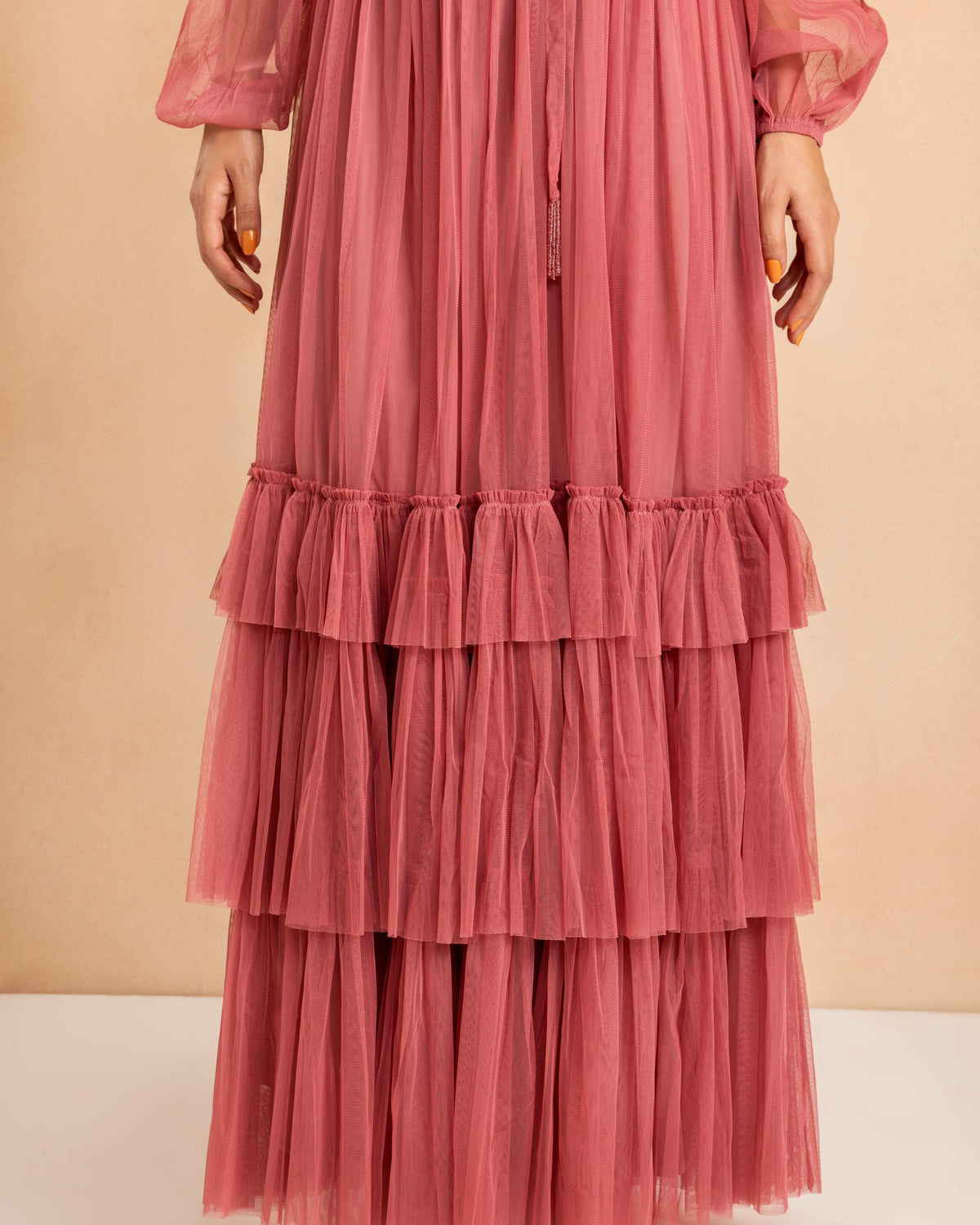 Rebecca Tulle Maxi Dress in Dusty Rose