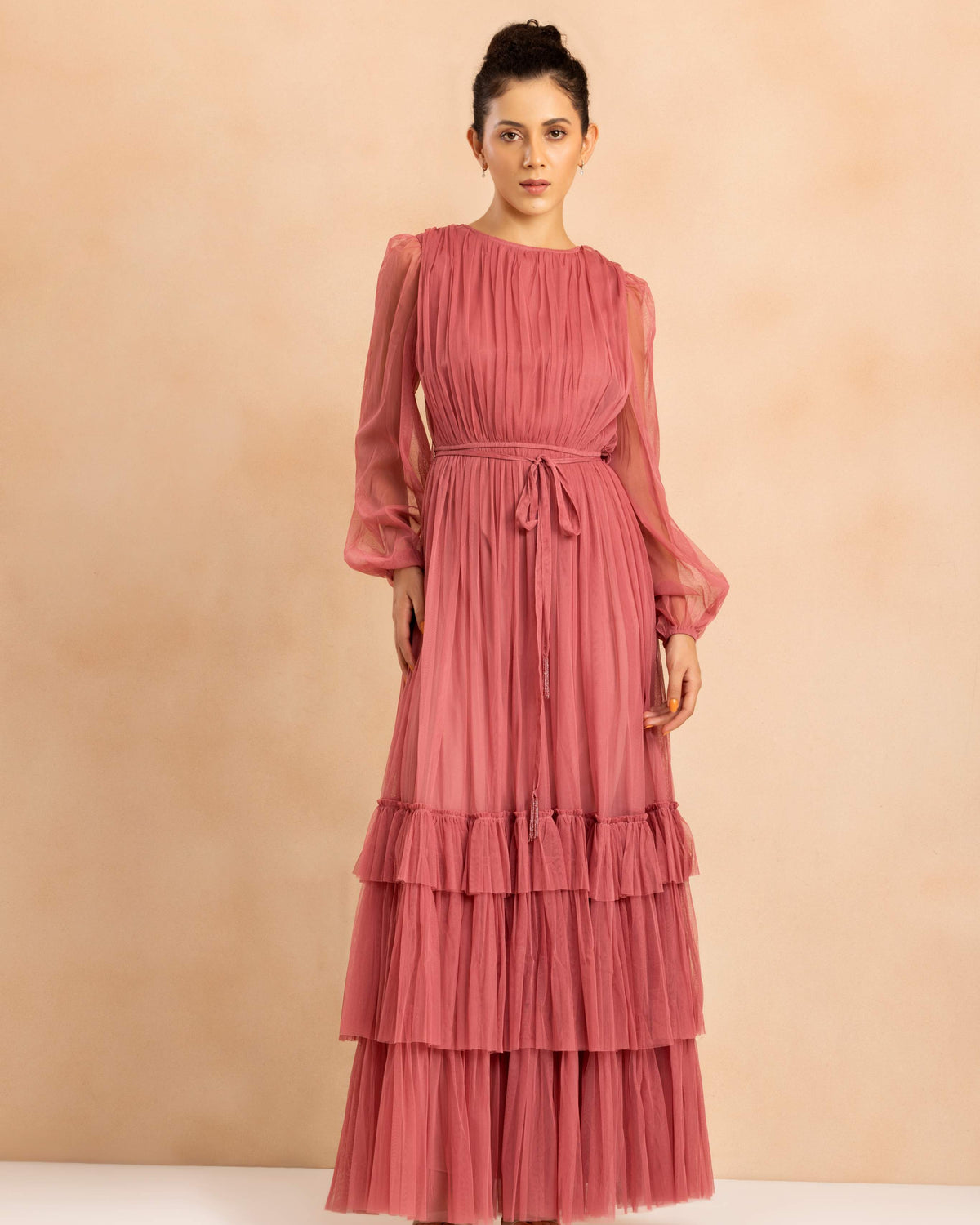 Rebecca Tulle Maxi Dress in Dusty Rose