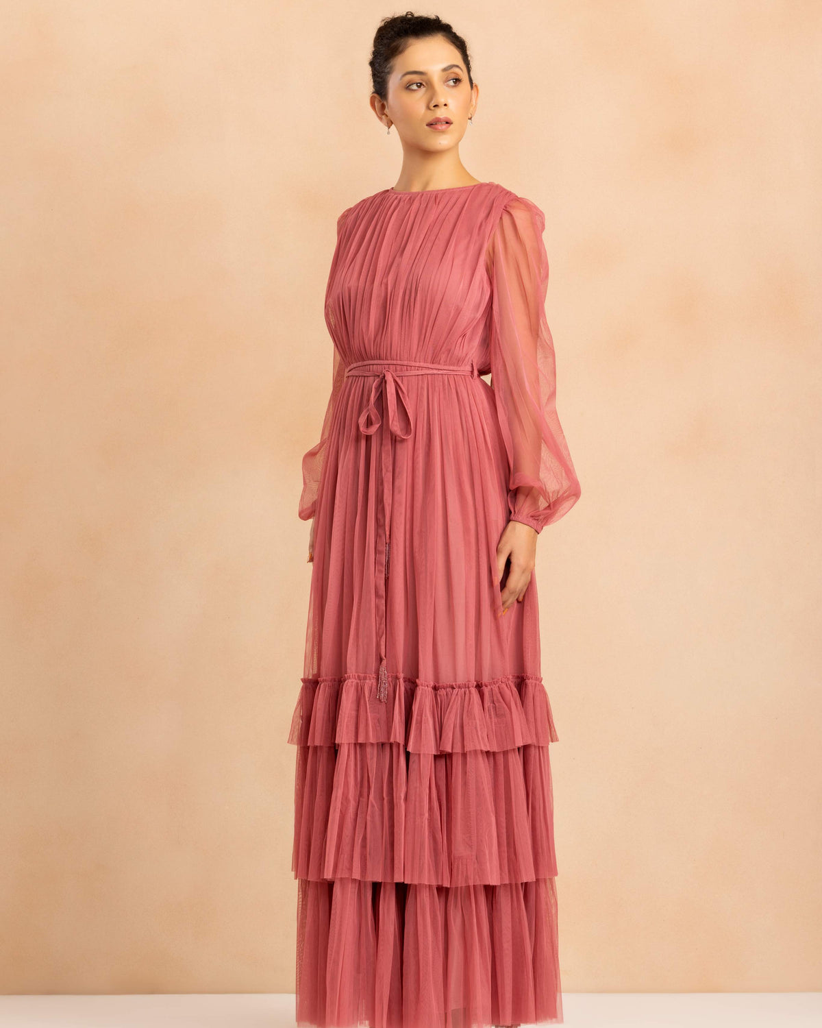 Rebecca Tulle Maxi Dress in Dusty Rose