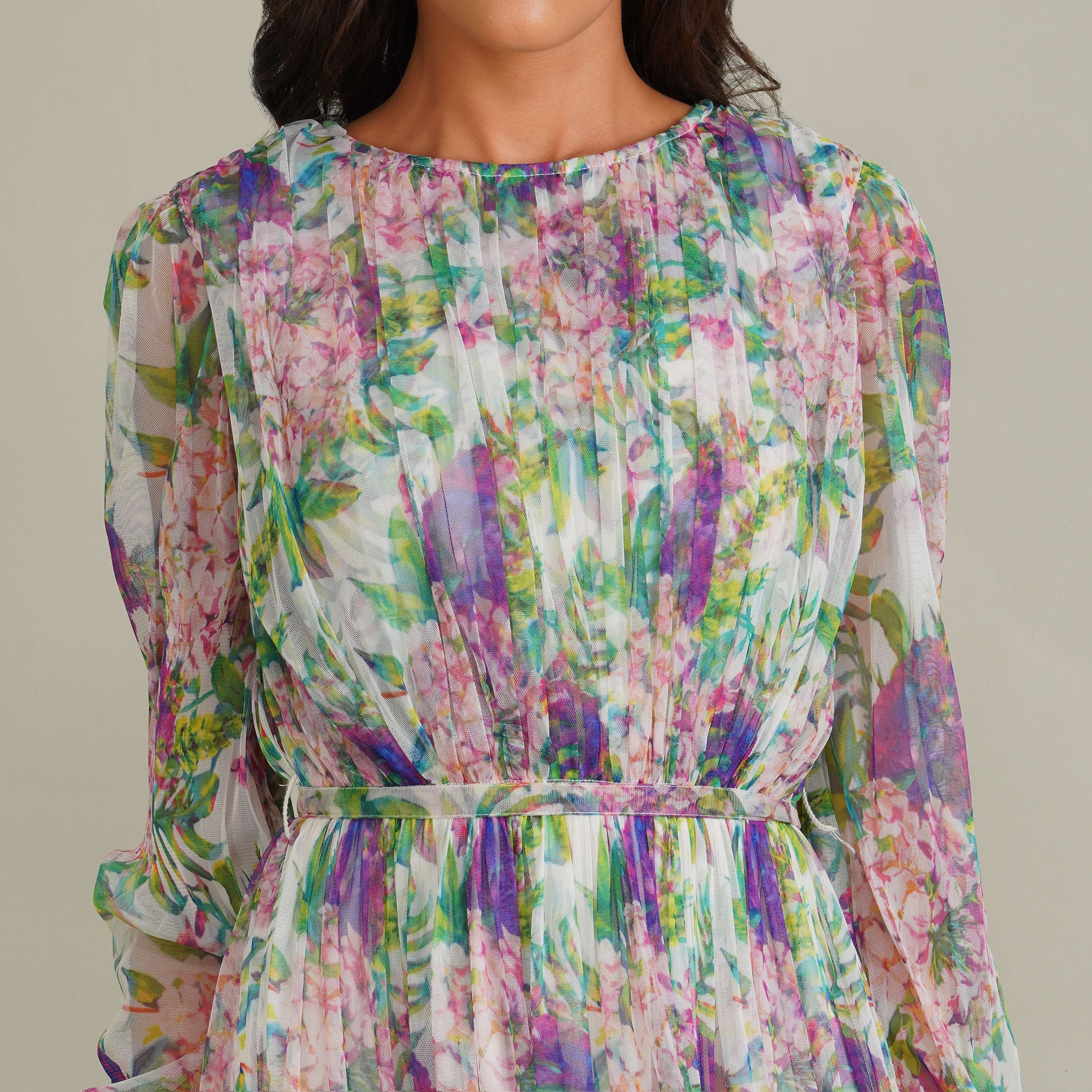 Rebecca Midi Dress in Purple Green Floral