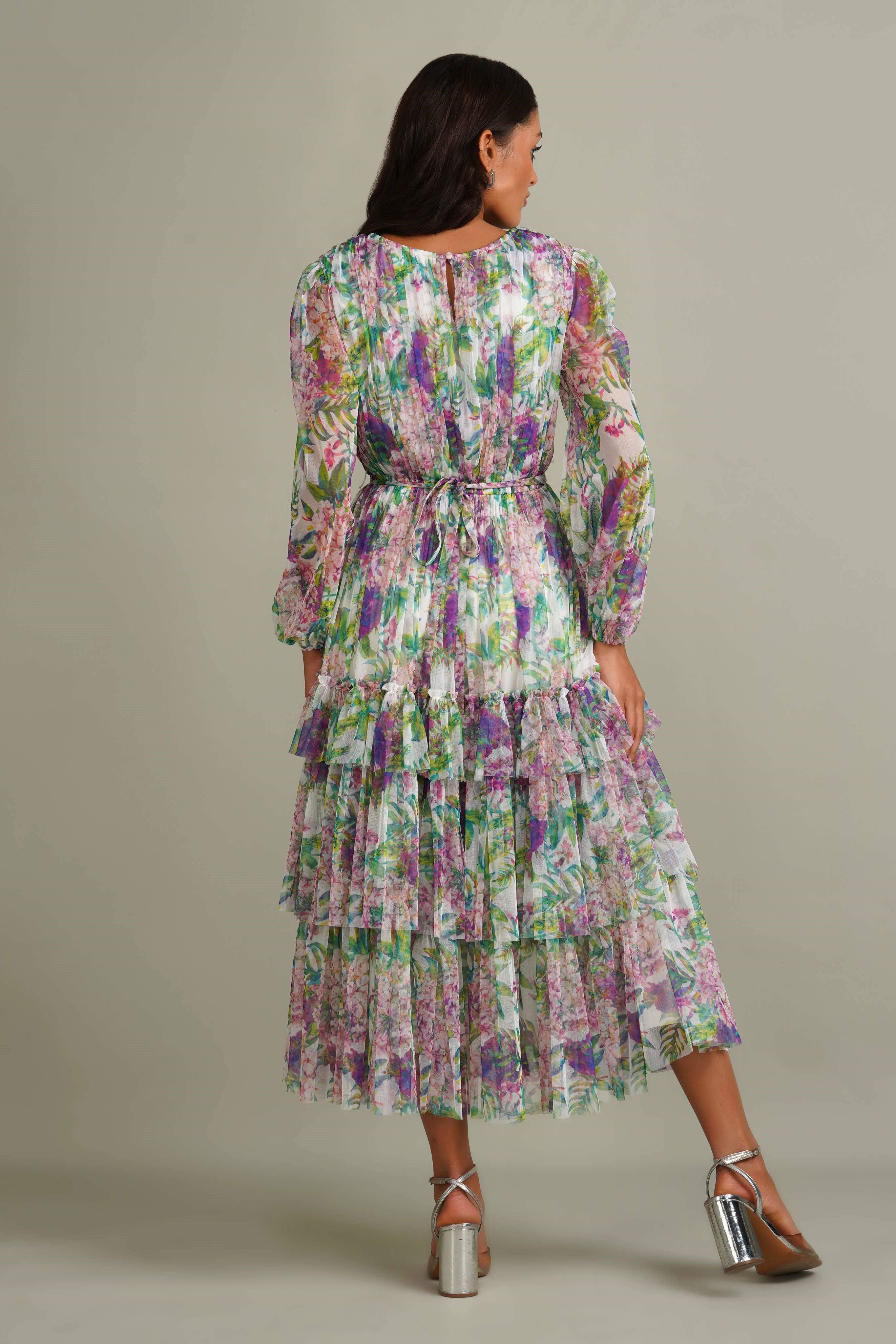 Rebecca Midi Dress in Purple Green Floral Rebecca Midi Dress in Purple Green Floral