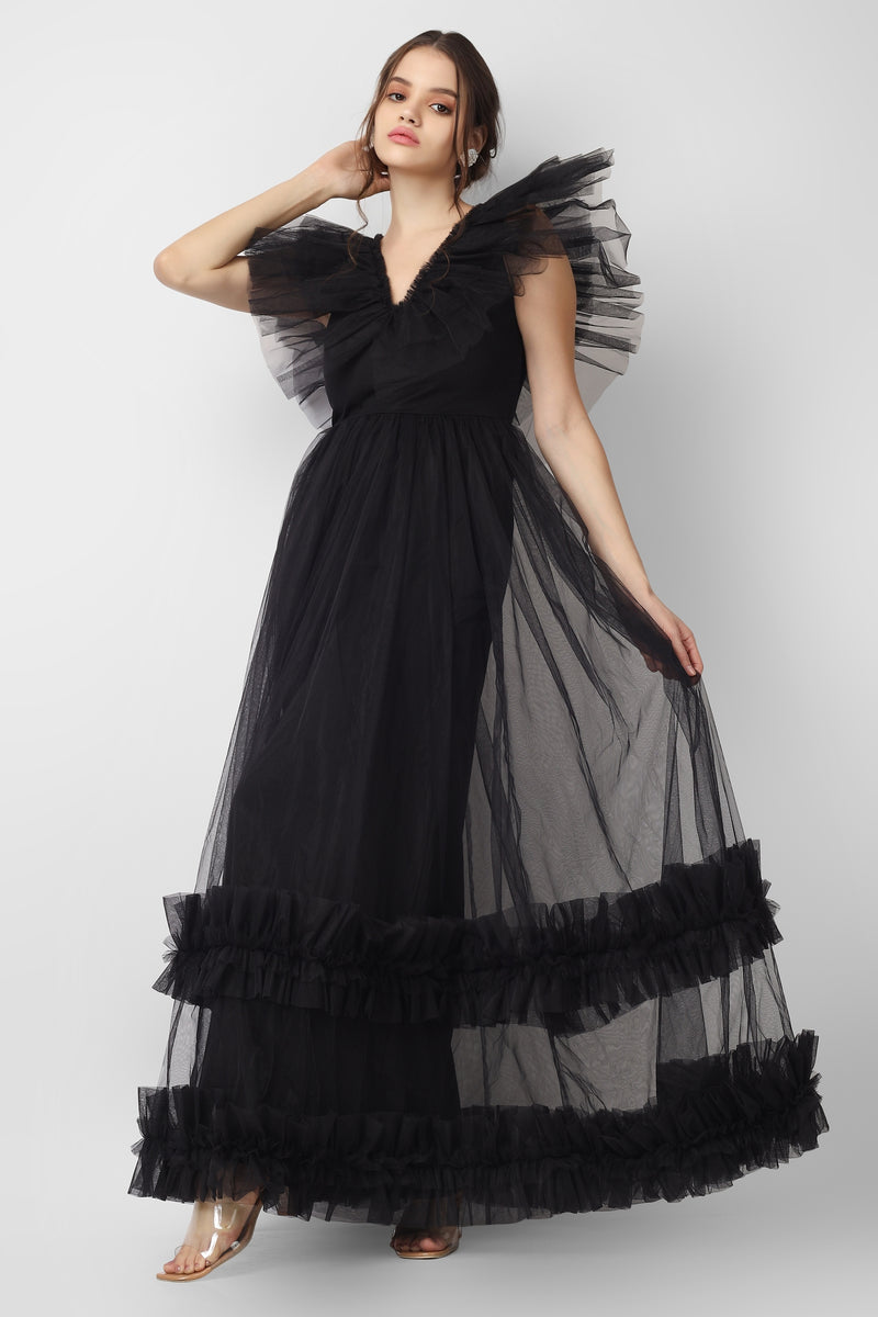 Reina Black Tulle Maxi Dress