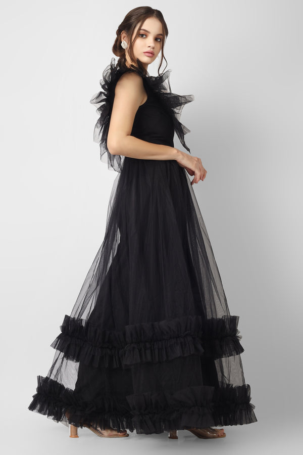 Reina Black Tulle Maxi Dress