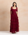 Riley Off Shoulder Tulle Maxi Dress in Dark Pink