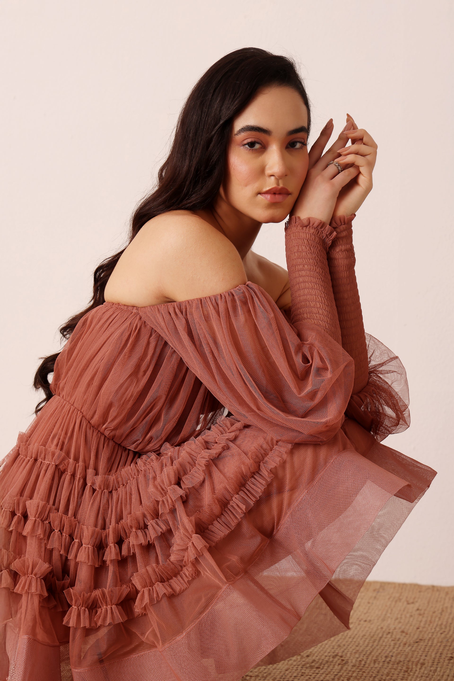 River Tulle Mini Dress in Merlot