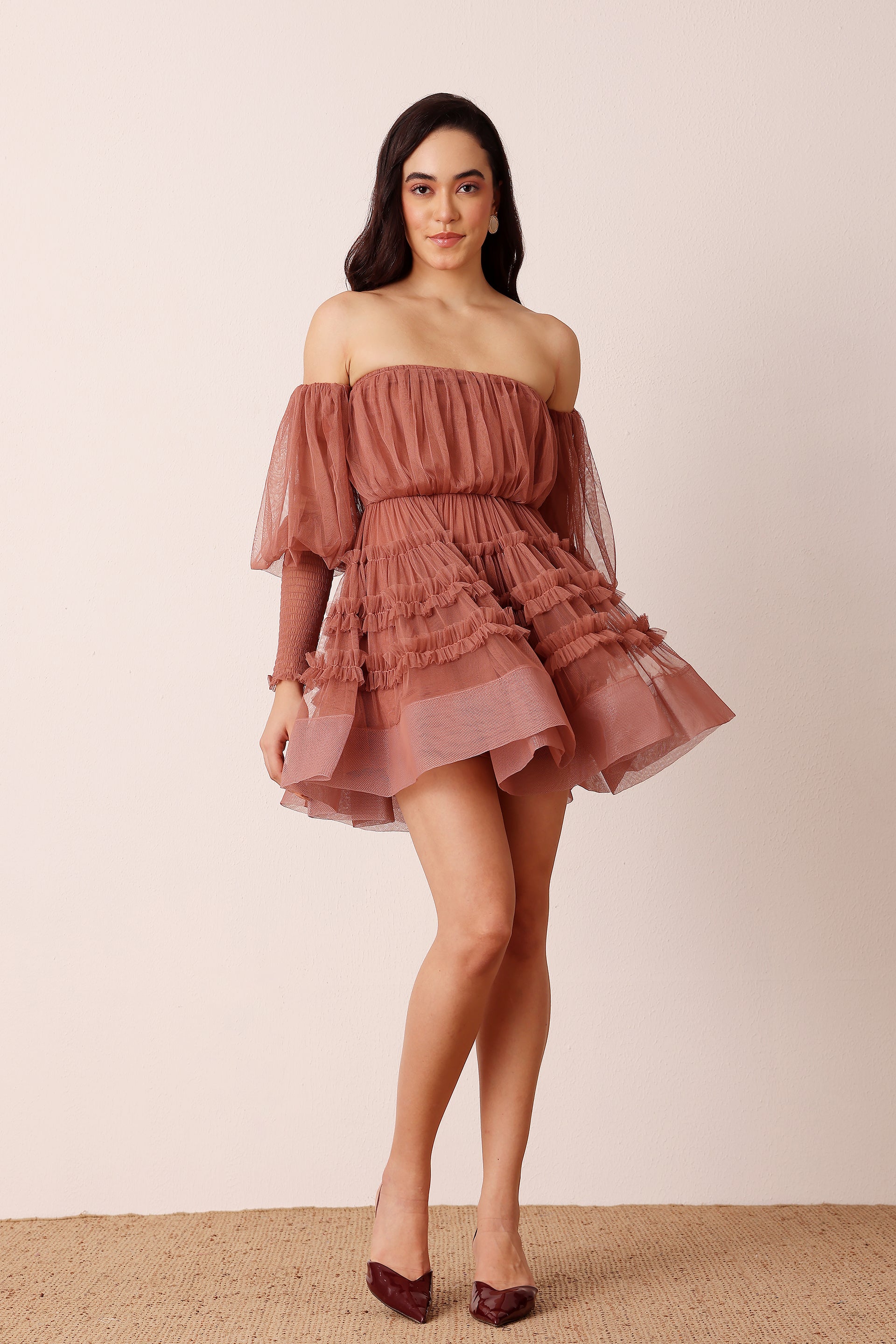 River Tulle Mini Dress in Merlot