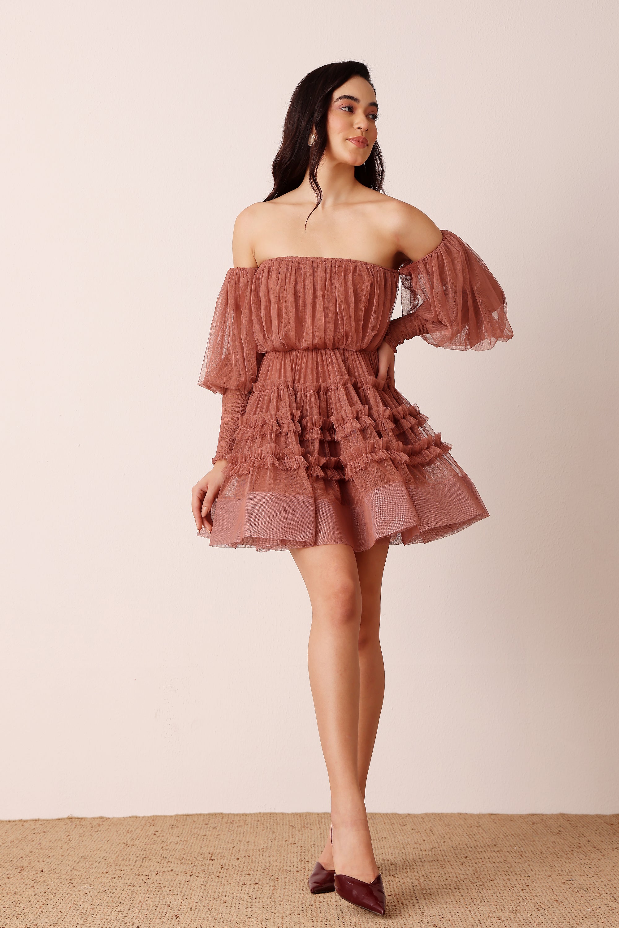 River Tulle Mini Dress in Merlot – Lace & Beads