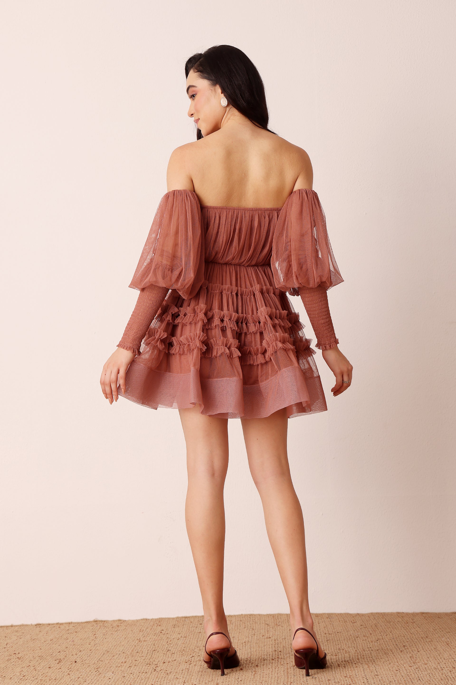 River Tulle Mini Dress in Merlot