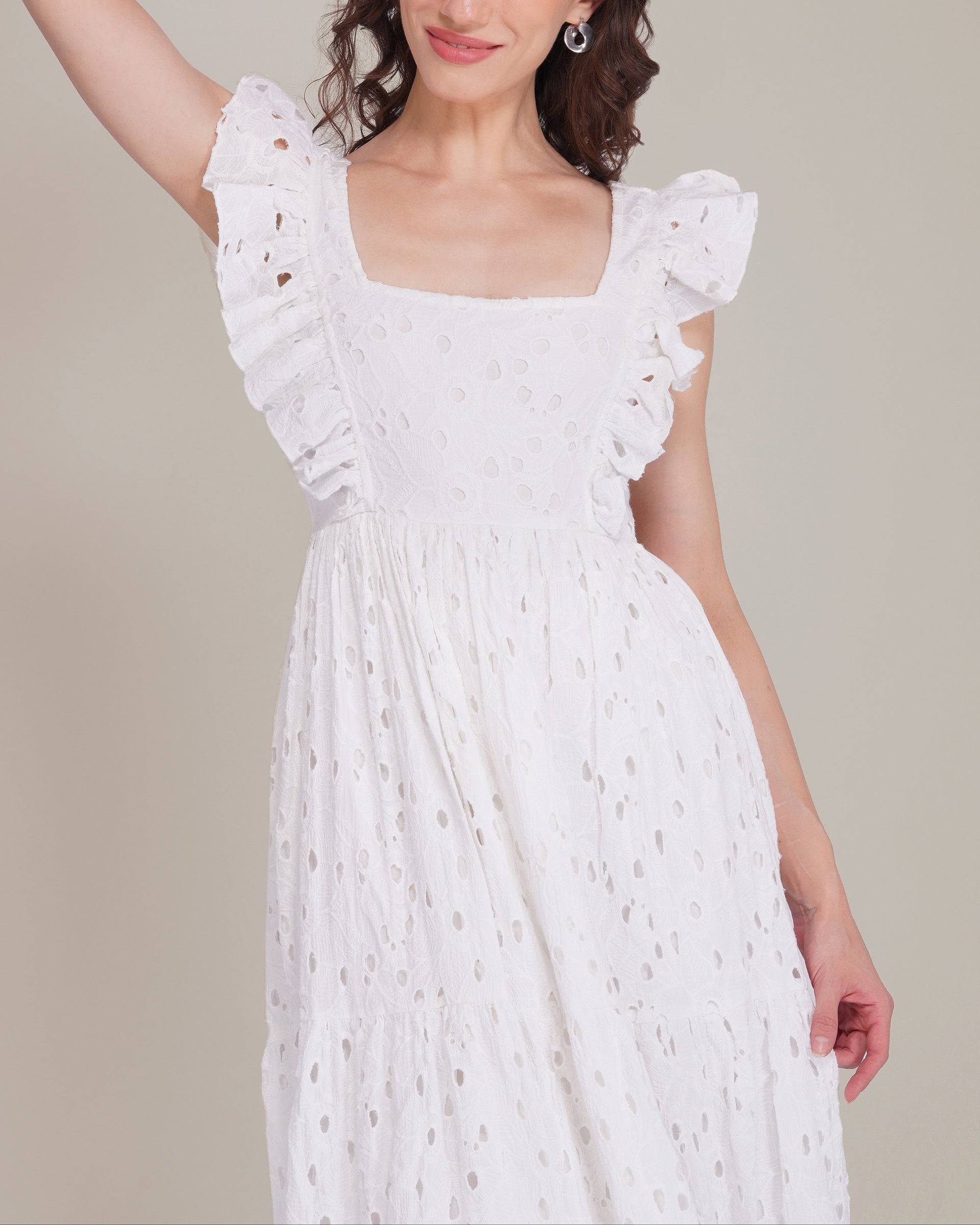 Riviera Cotton Broderie Maxi Dress in White
