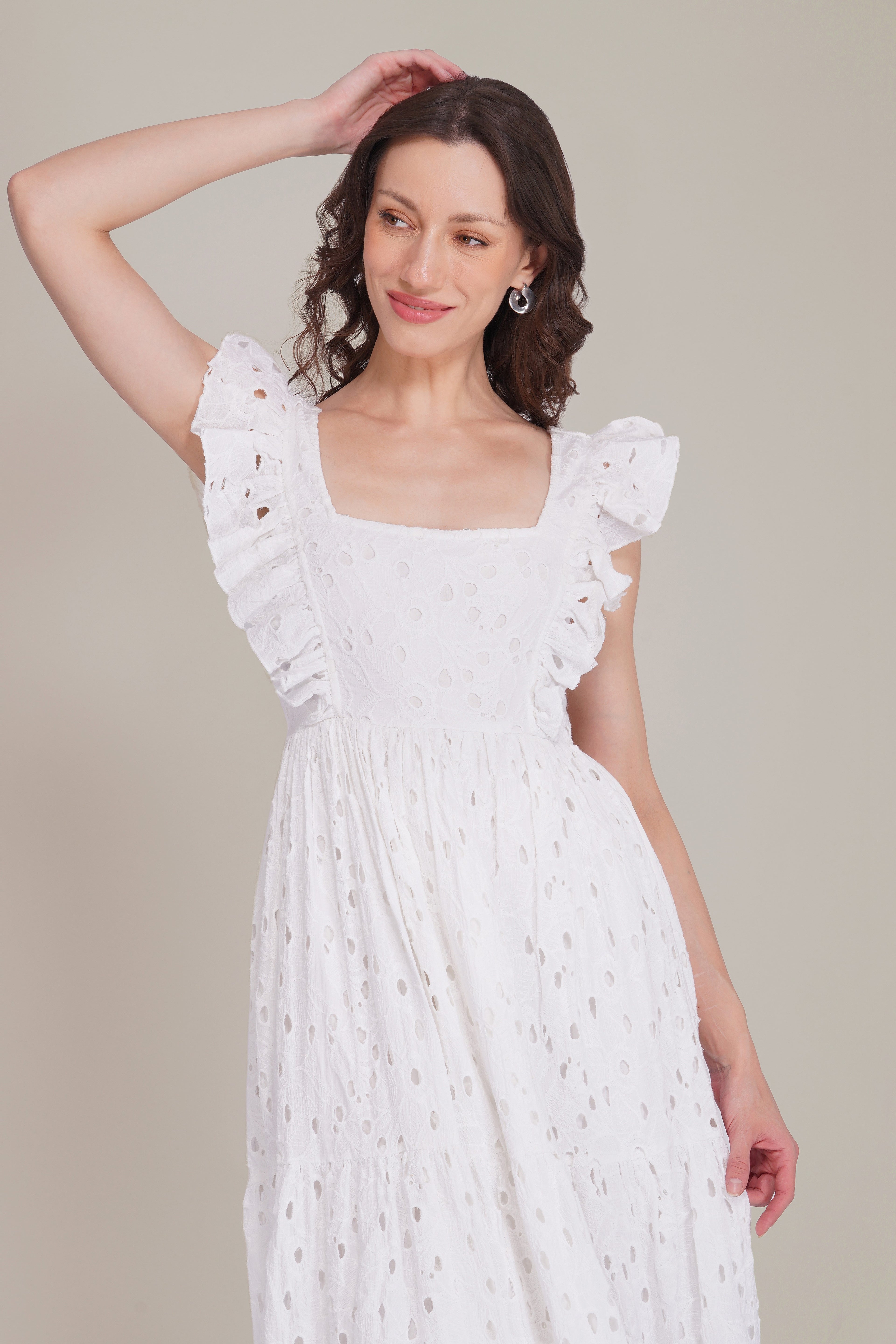 Riviera Cotton Broderie Maxi Dress in White