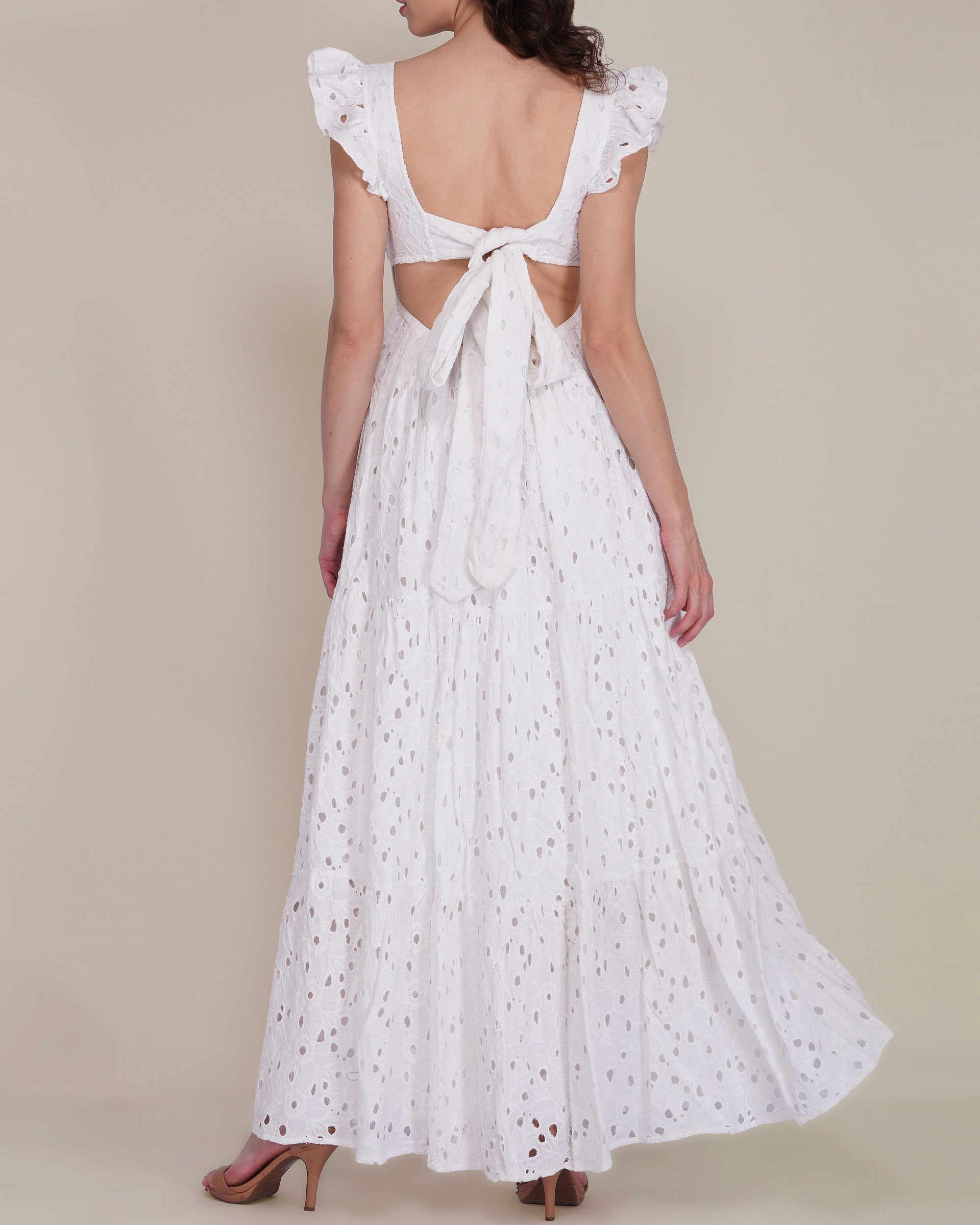Riviera Cotton Broderie Maxi Dress in White