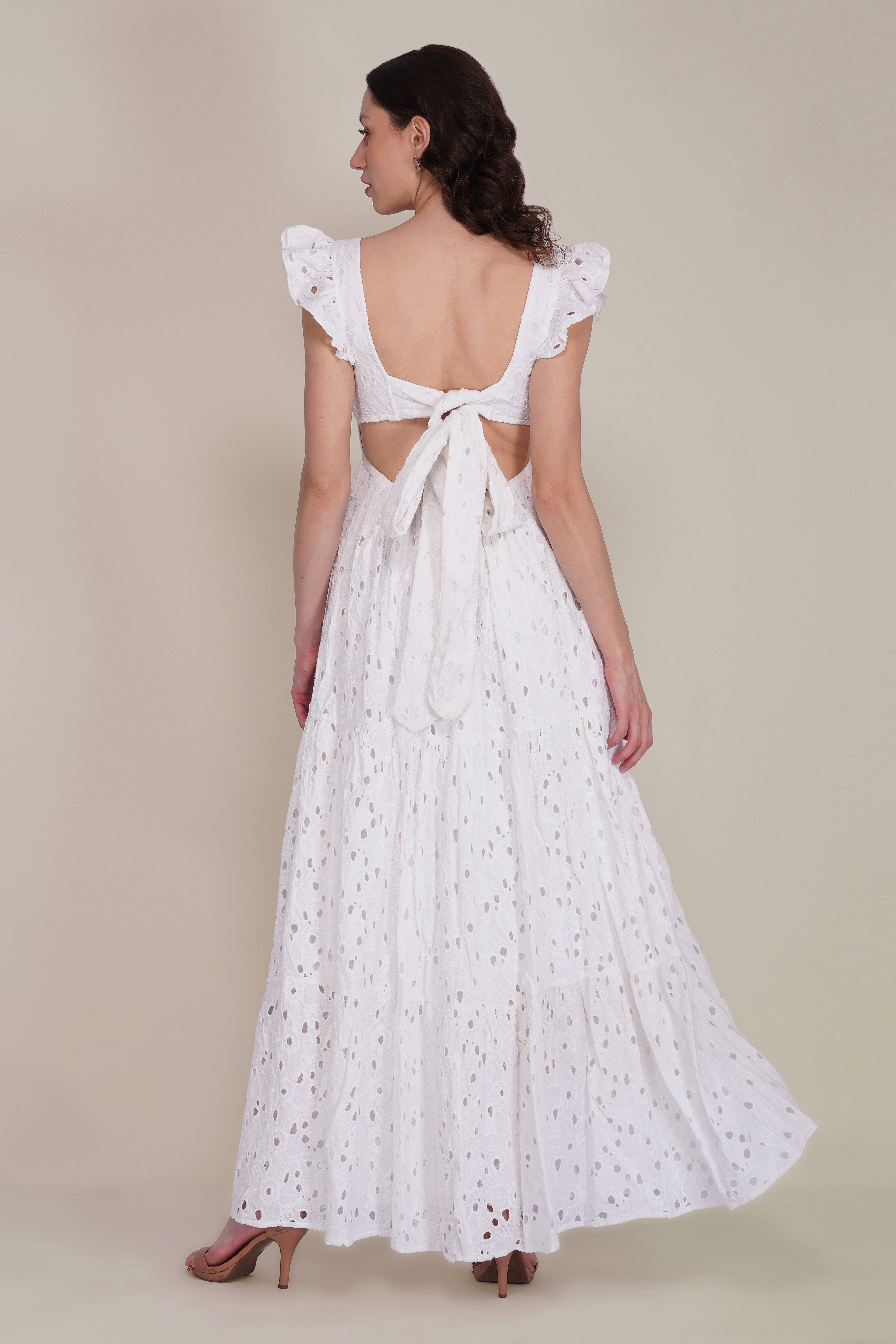 Riviera Cotton Broderie Maxi Dress in White