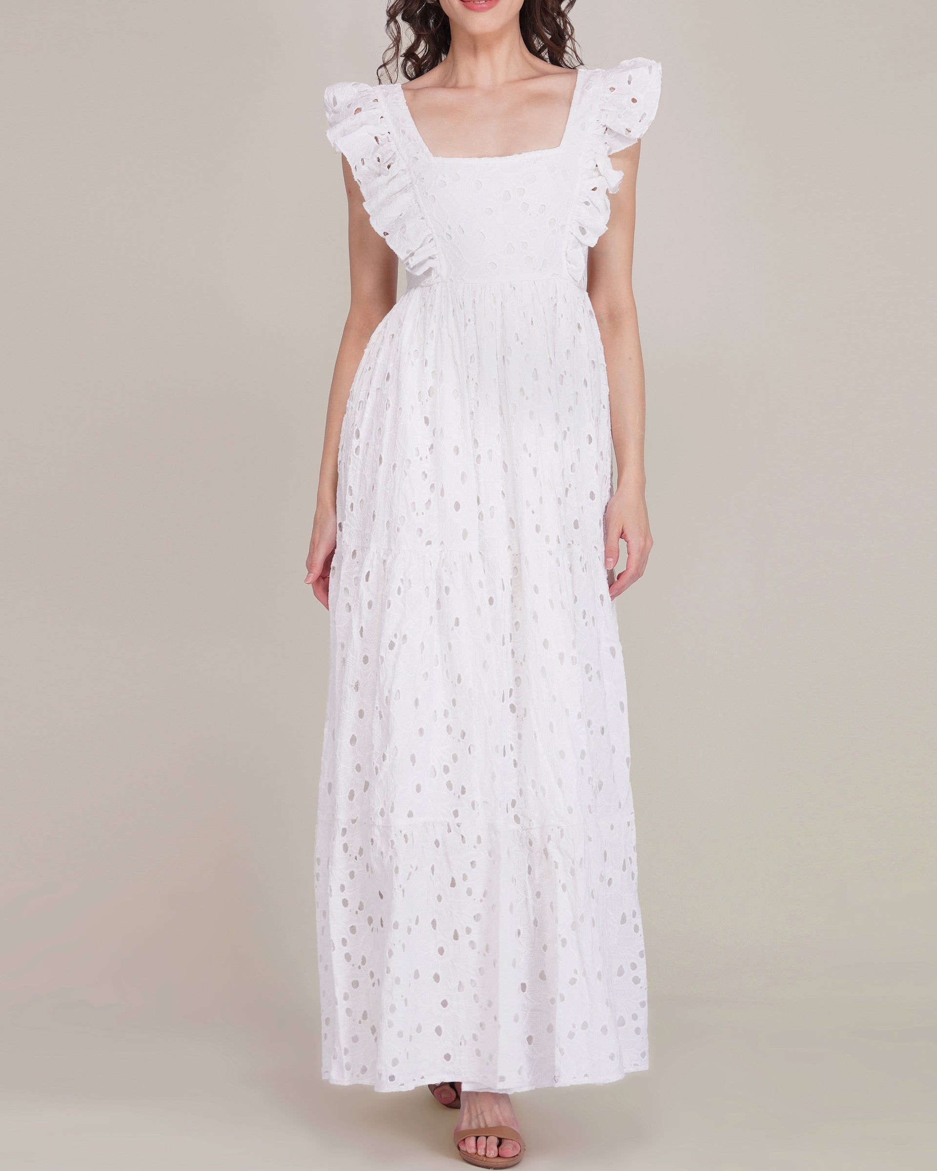 Riviera Cotton Broderie Maxi Dress in White