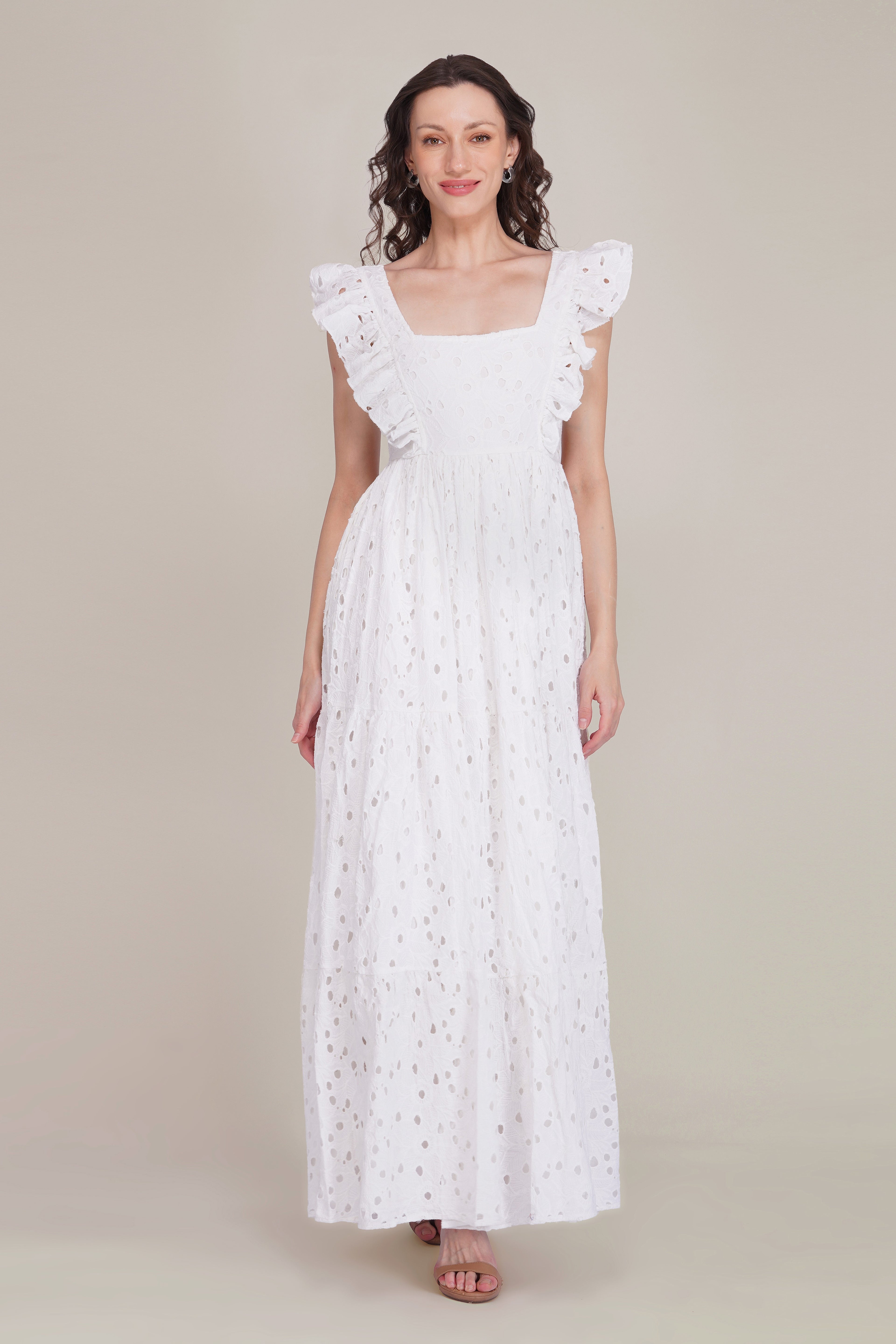 Riviera Cotton Broderie Maxi Dress in White