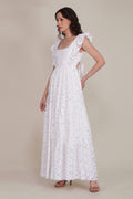 Riviera Cotton Broderie Maxi Dress in White