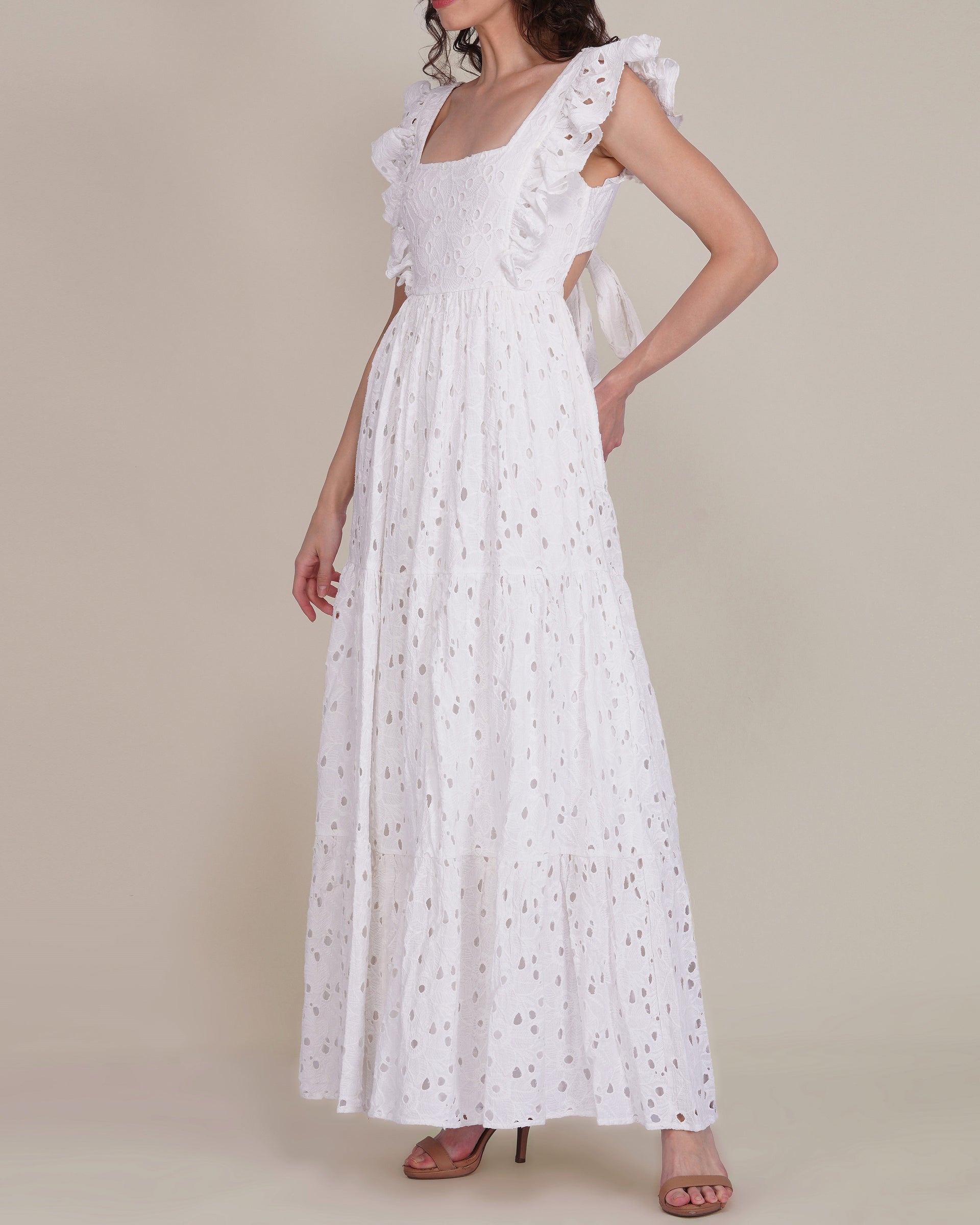 Riviera Cotton Broderie Maxi Dress in White