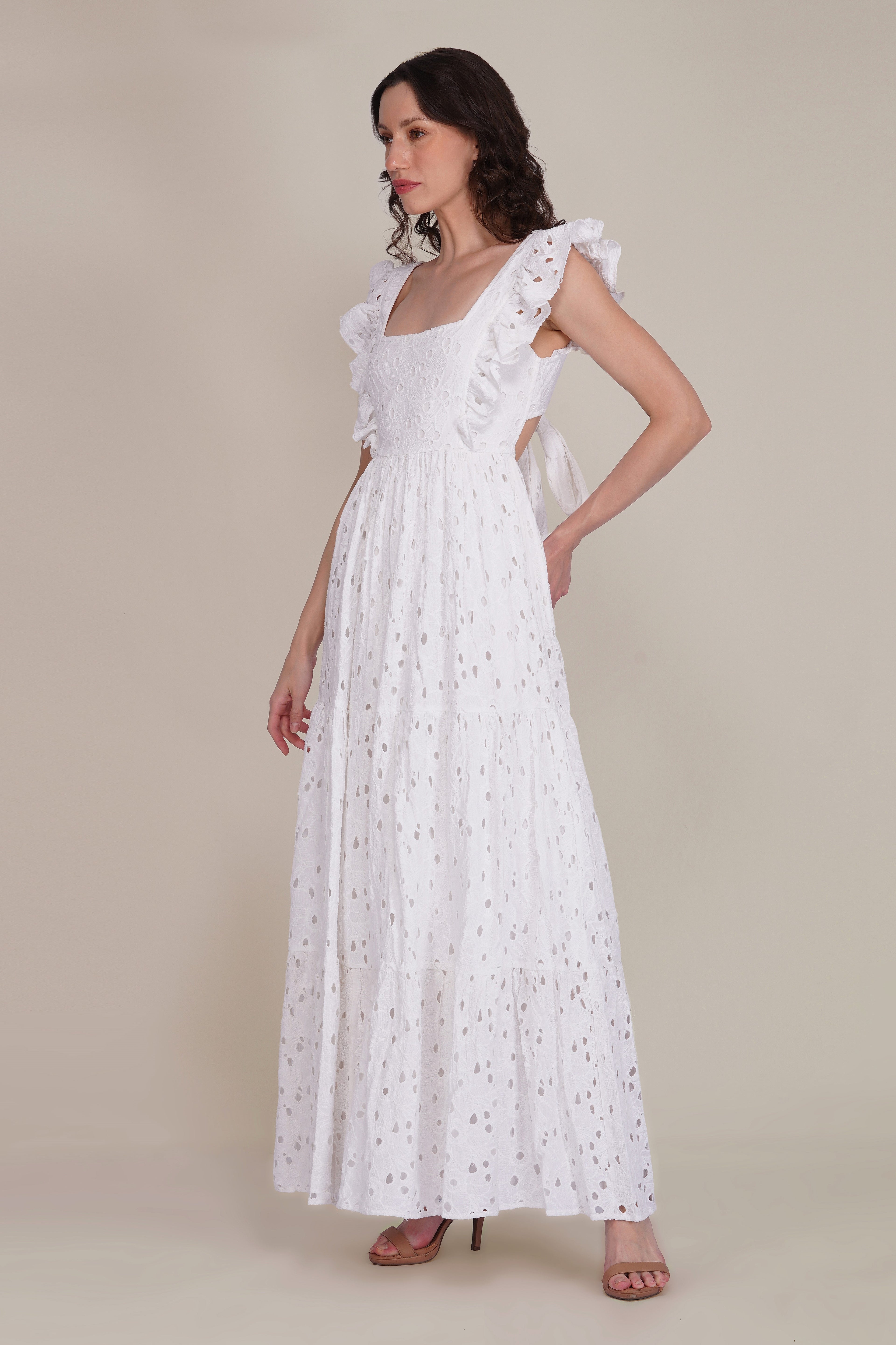 Riviera Cotton Broderie Maxi Dress in White