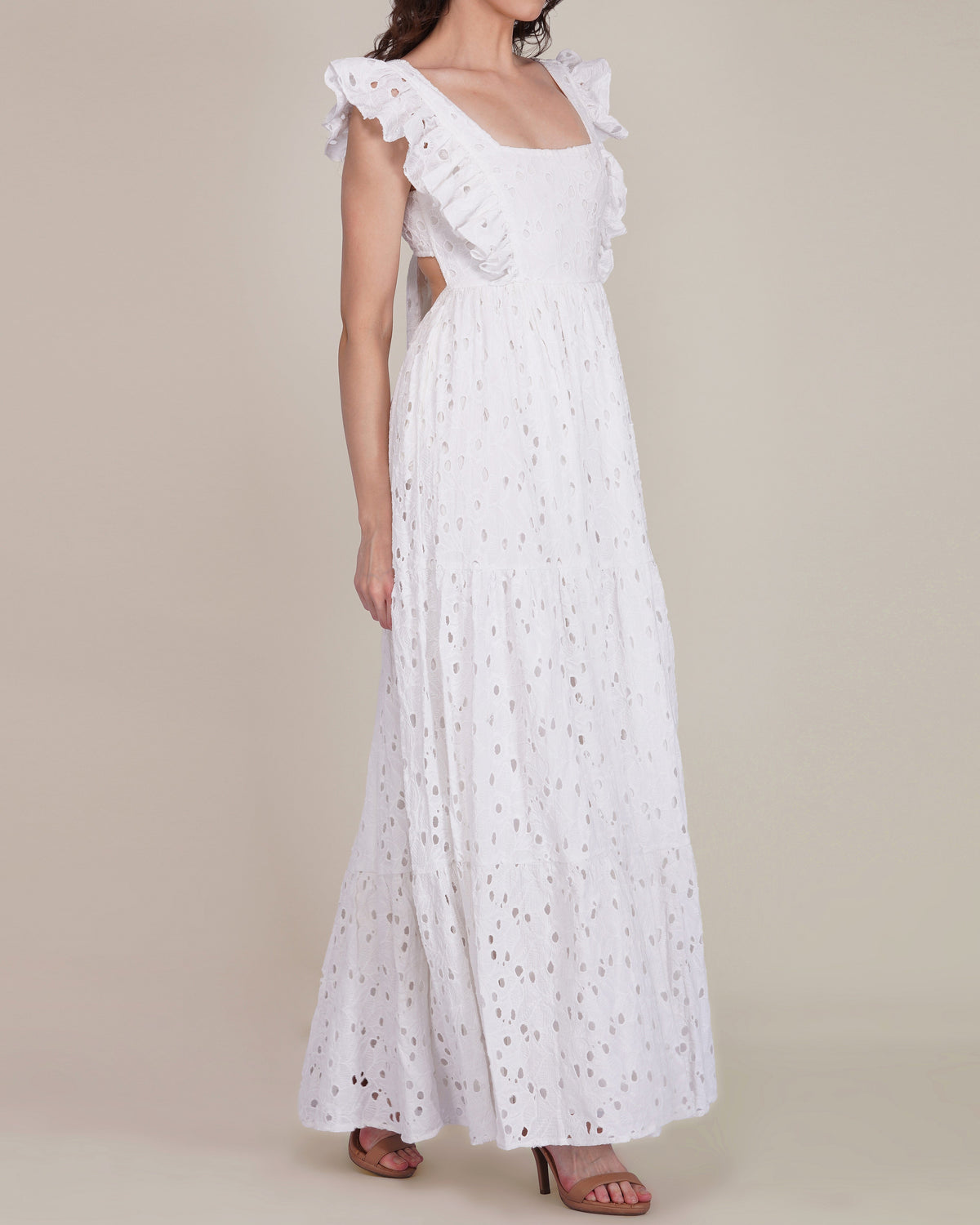 Riviera Cotton Broderie Maxi Dress in White