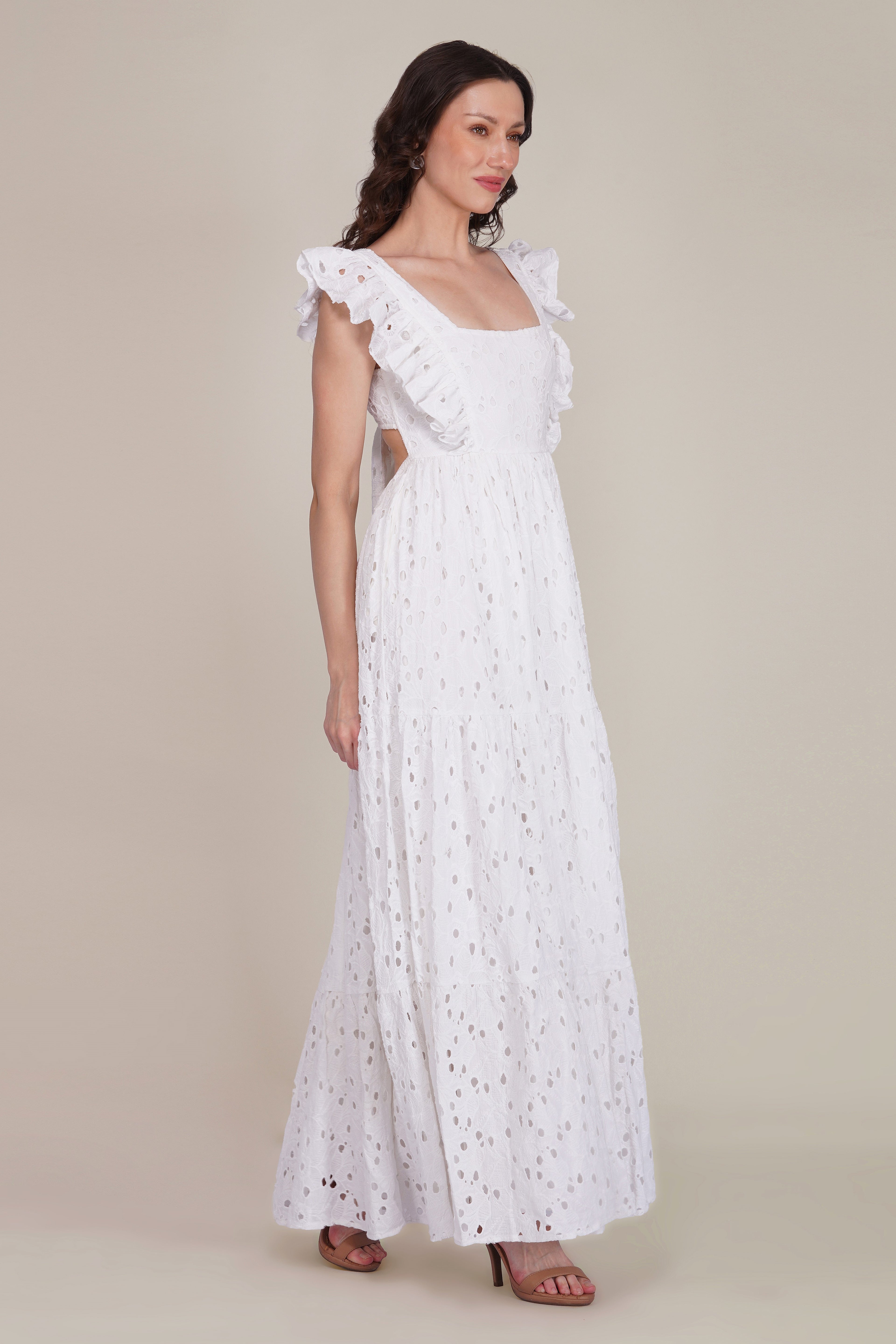 Riviera Cotton Broderie Maxi Dress in White