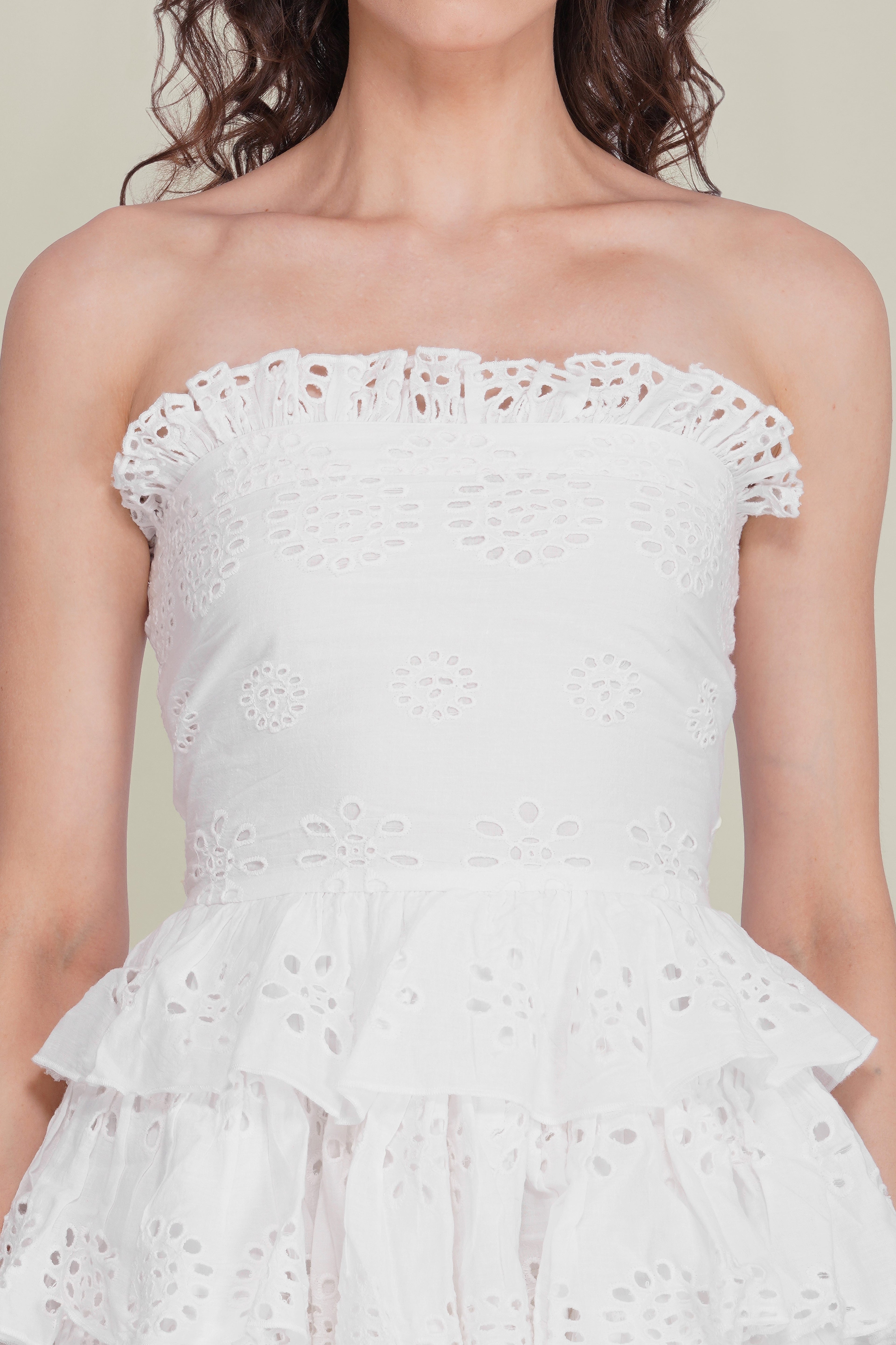 Roisin Cotton Broderie Mini Dress in White
