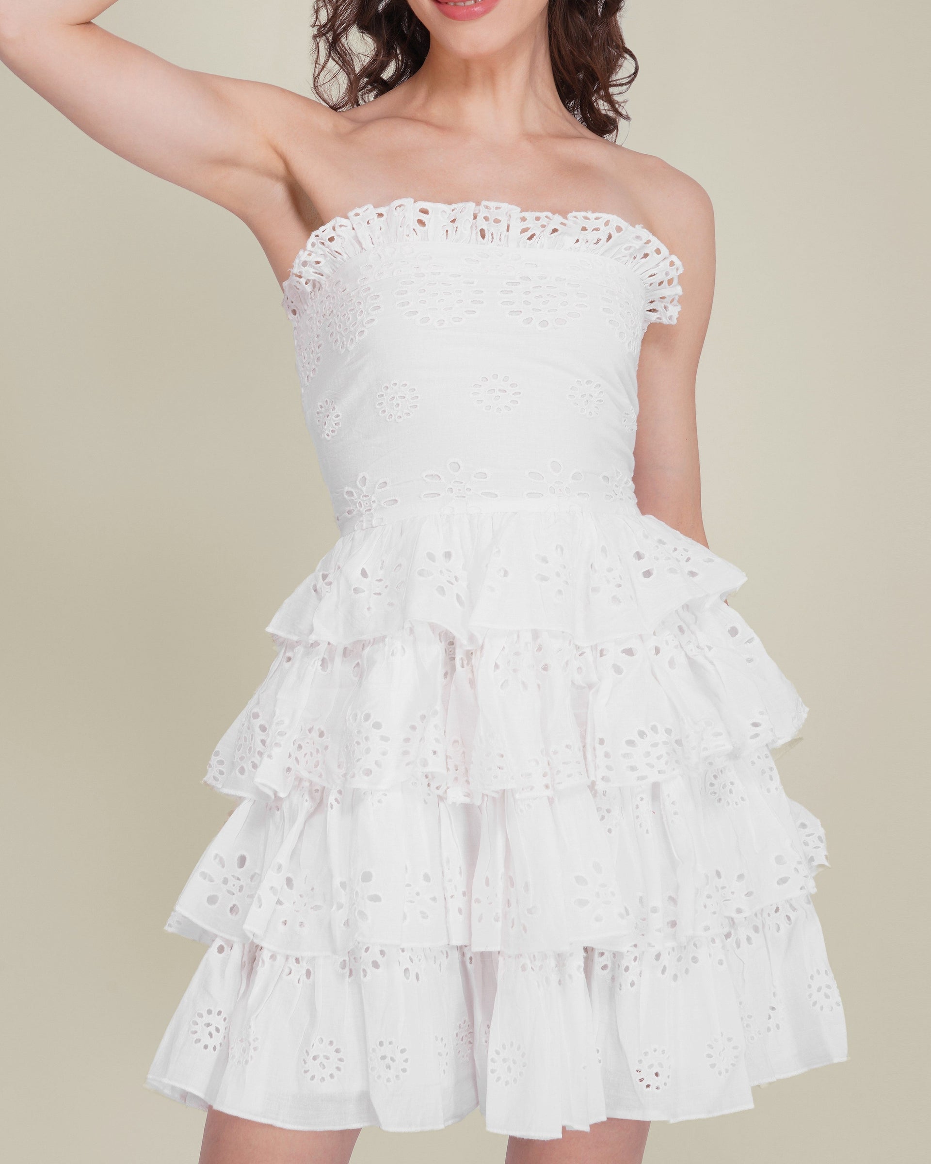 Roisin Cotton Broderie Mini Dress in White