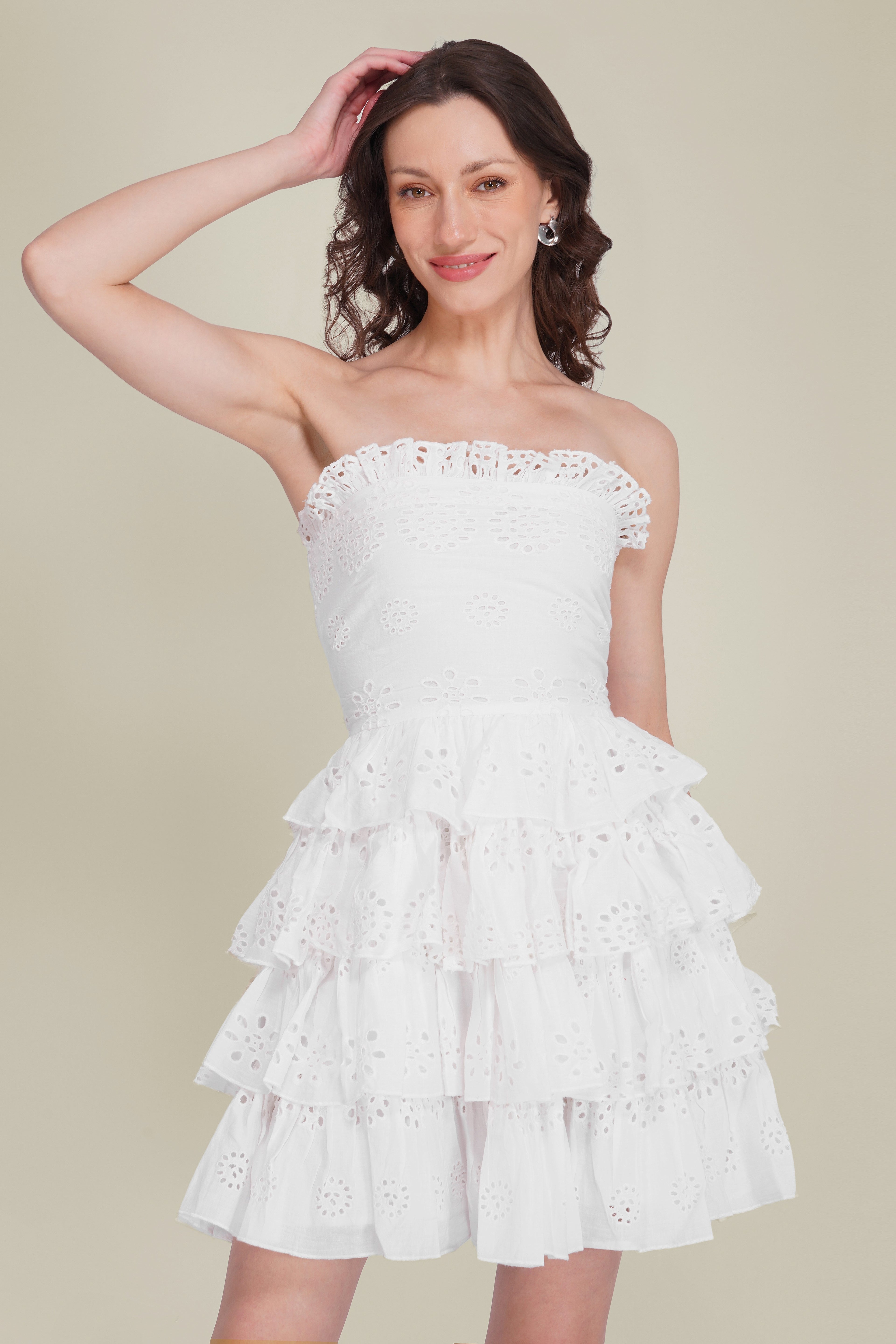 Roisin Cotton Broderie Mini Dress in White