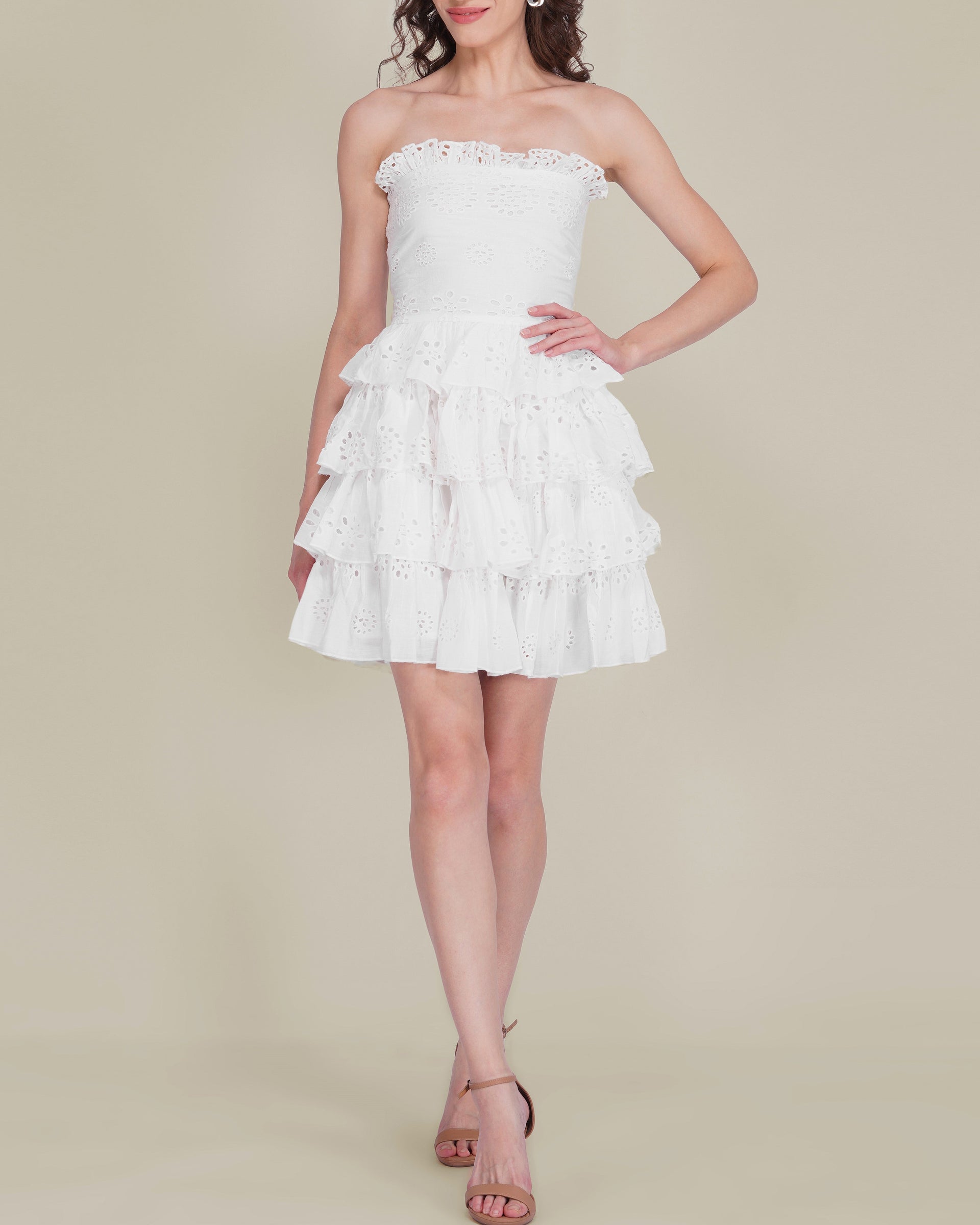 Roisin Cotton Broderie Mini Dress in White