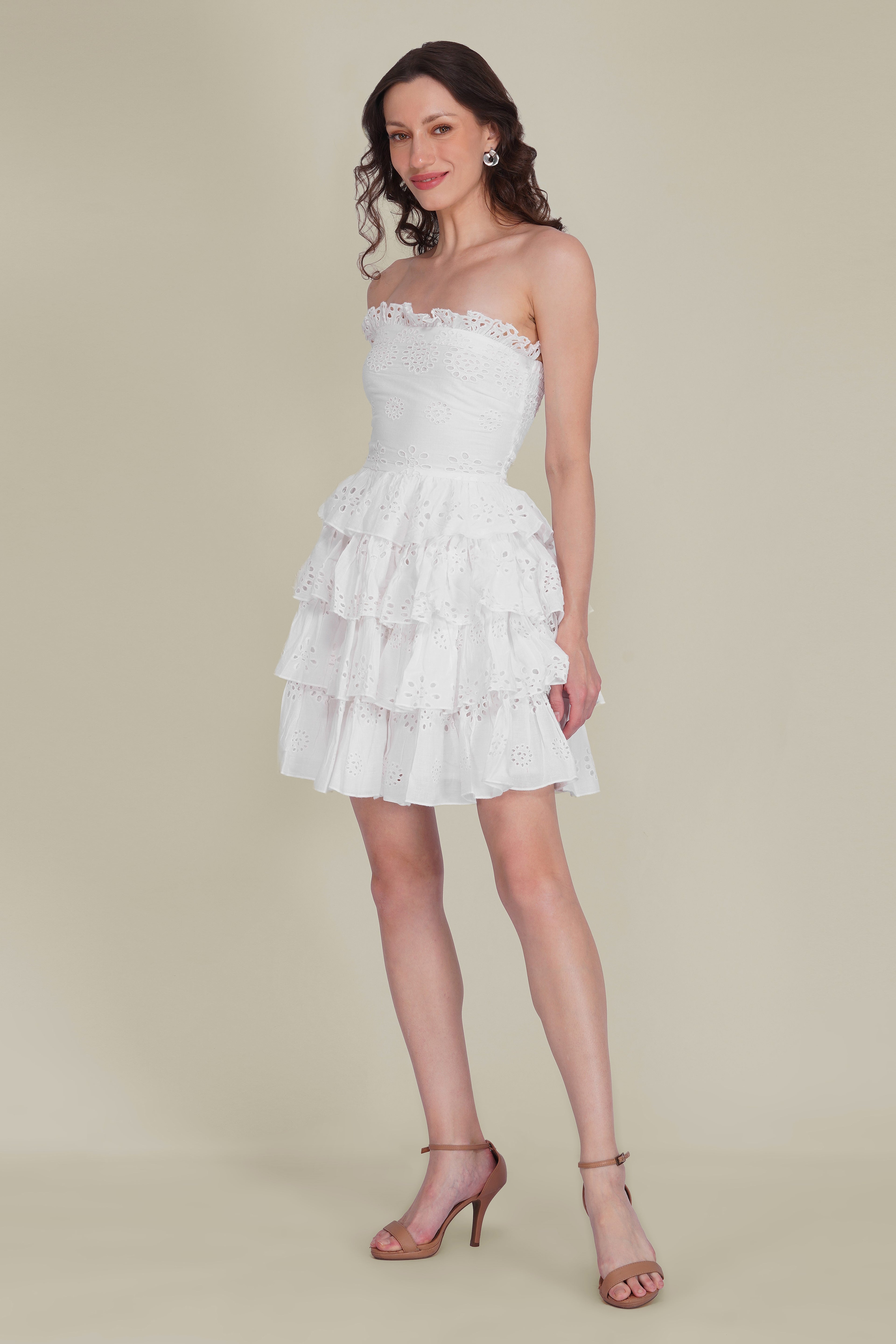 Roisin Cotton Broderie Mini Dress in White
