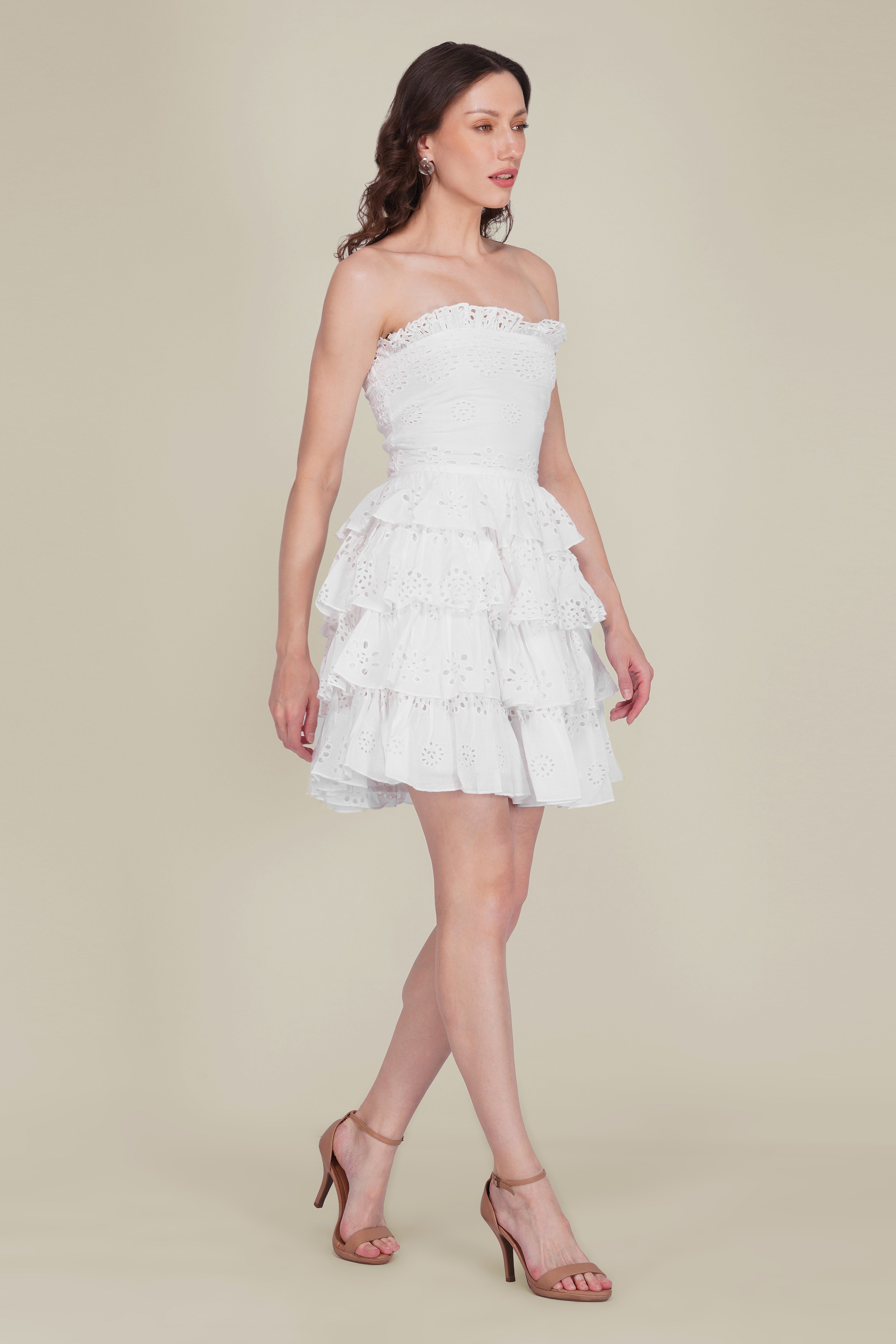 Roisin Cotton Broderie Mini Dress in White