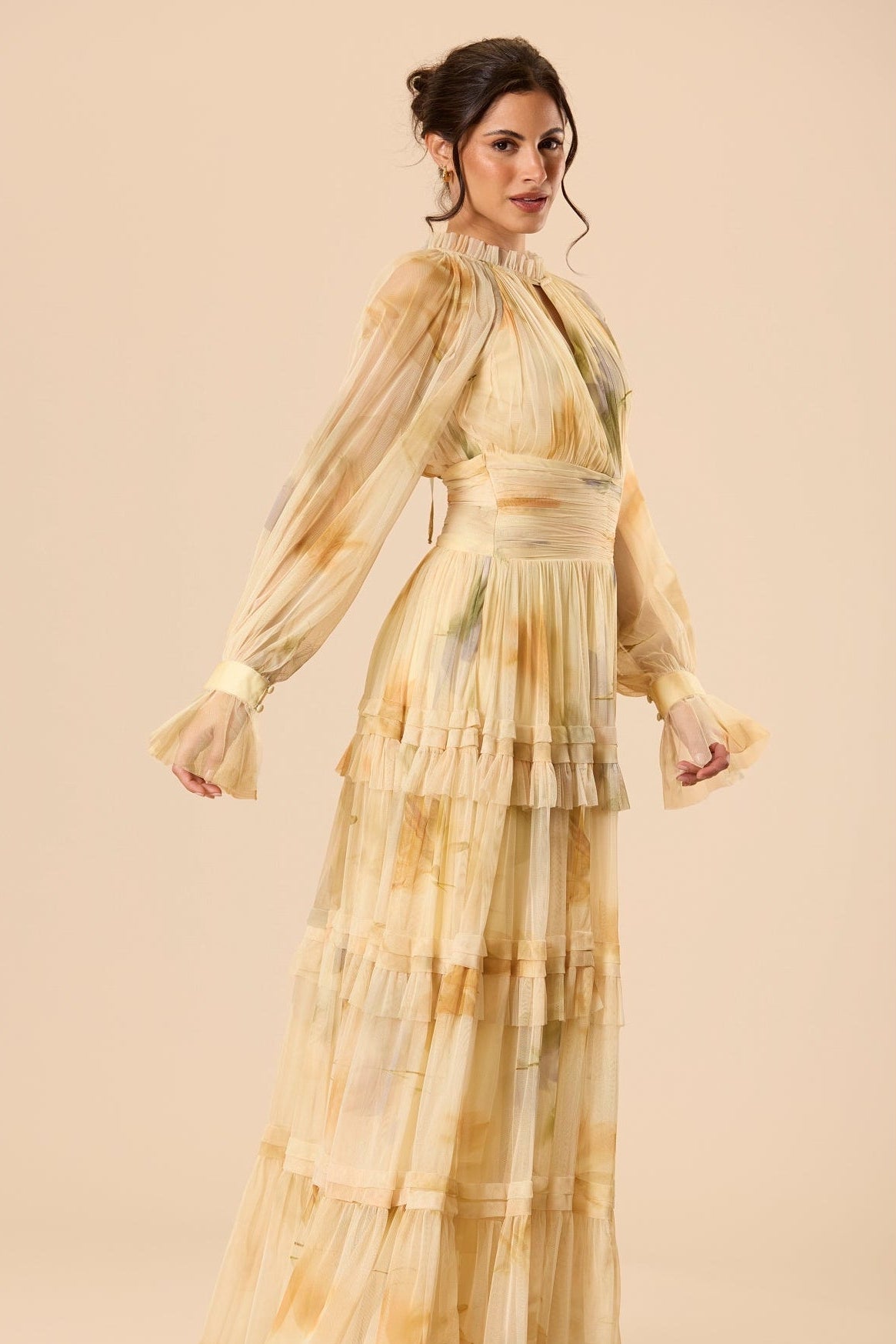 Rosalia Tulle Maxi Dress in Golden Petal Print