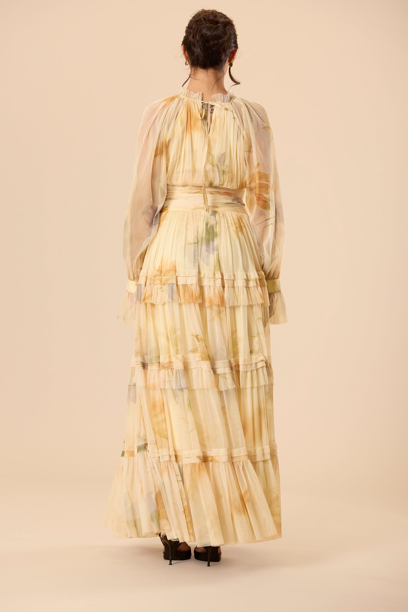 Rosalia Tulle Maxi Dress in Golden Petal Print