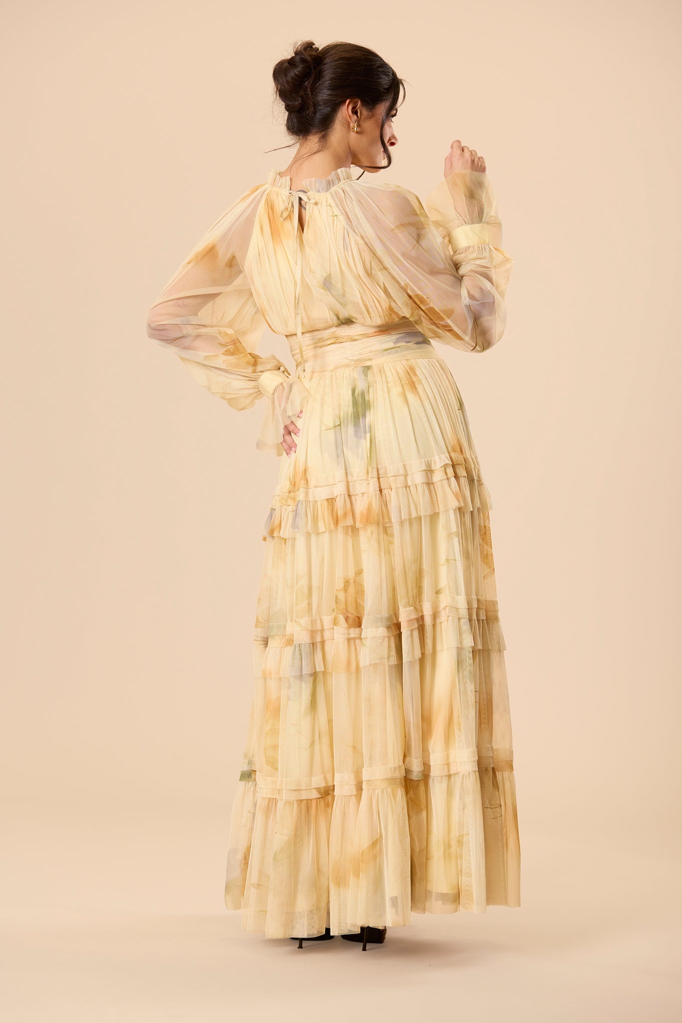 Rosalia Tulle Maxi Dress in Golden Petal Print