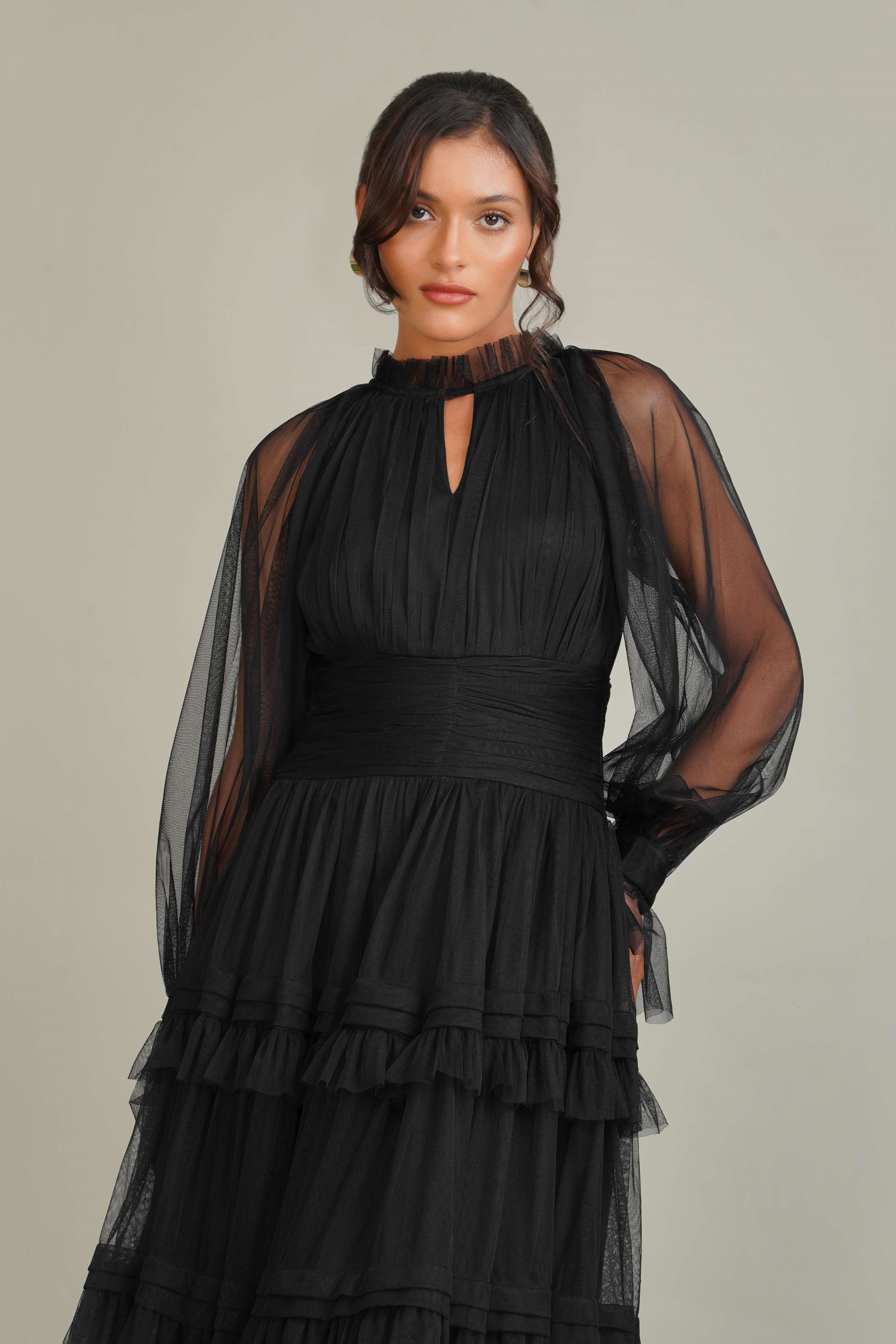Rosalia Tulle Maxi Dress in Black