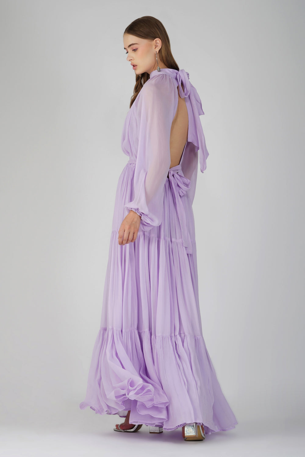 Romy Printed Long Dress With long Sleeves Side Pockets Lilac main image 0