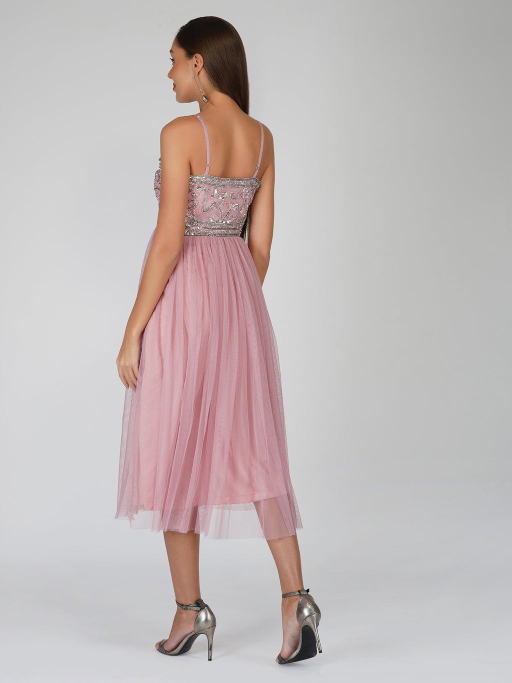 Ruhi Embellished Midi Dress in Mauve