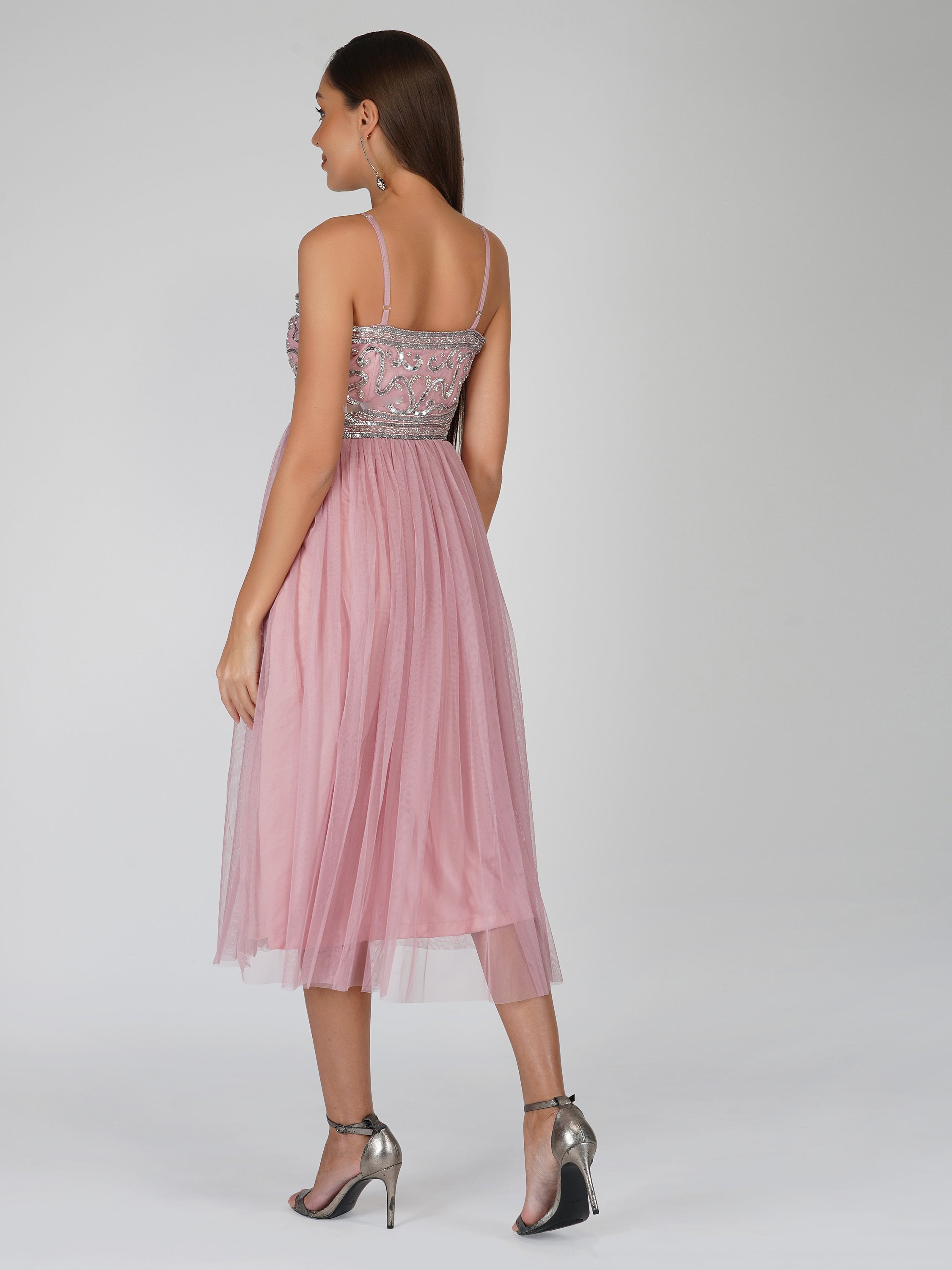 Ruhi Embellished Midi Dress in Mauve