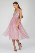 Ruhi Embellished Midi Dress in Mauve