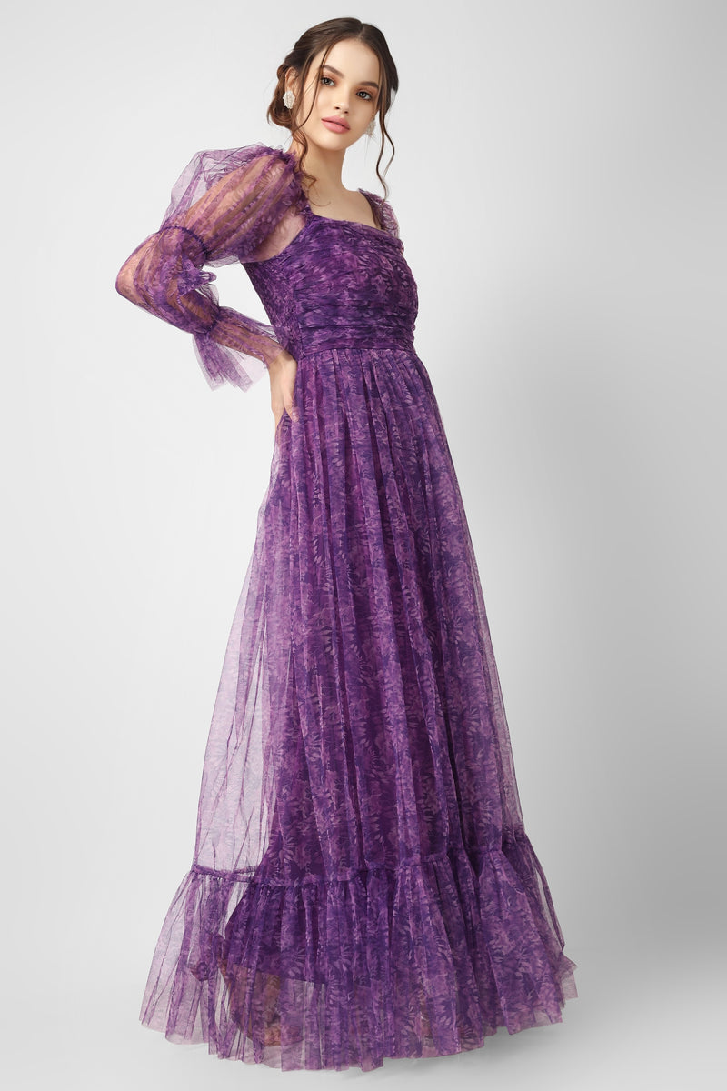 Ruth Purple Printed Tulle Dress