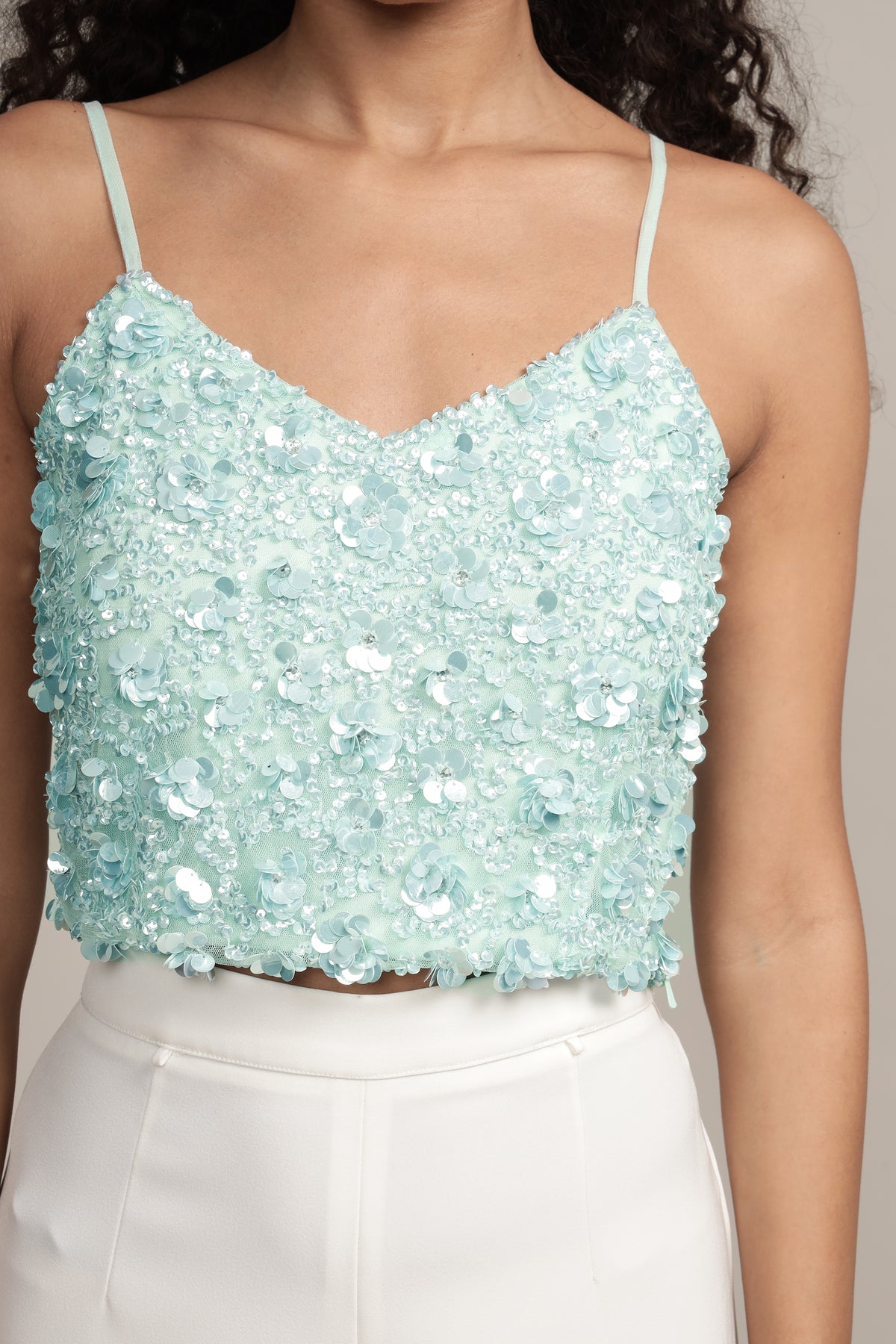 Sandy Sequin Cami Top in Aqua