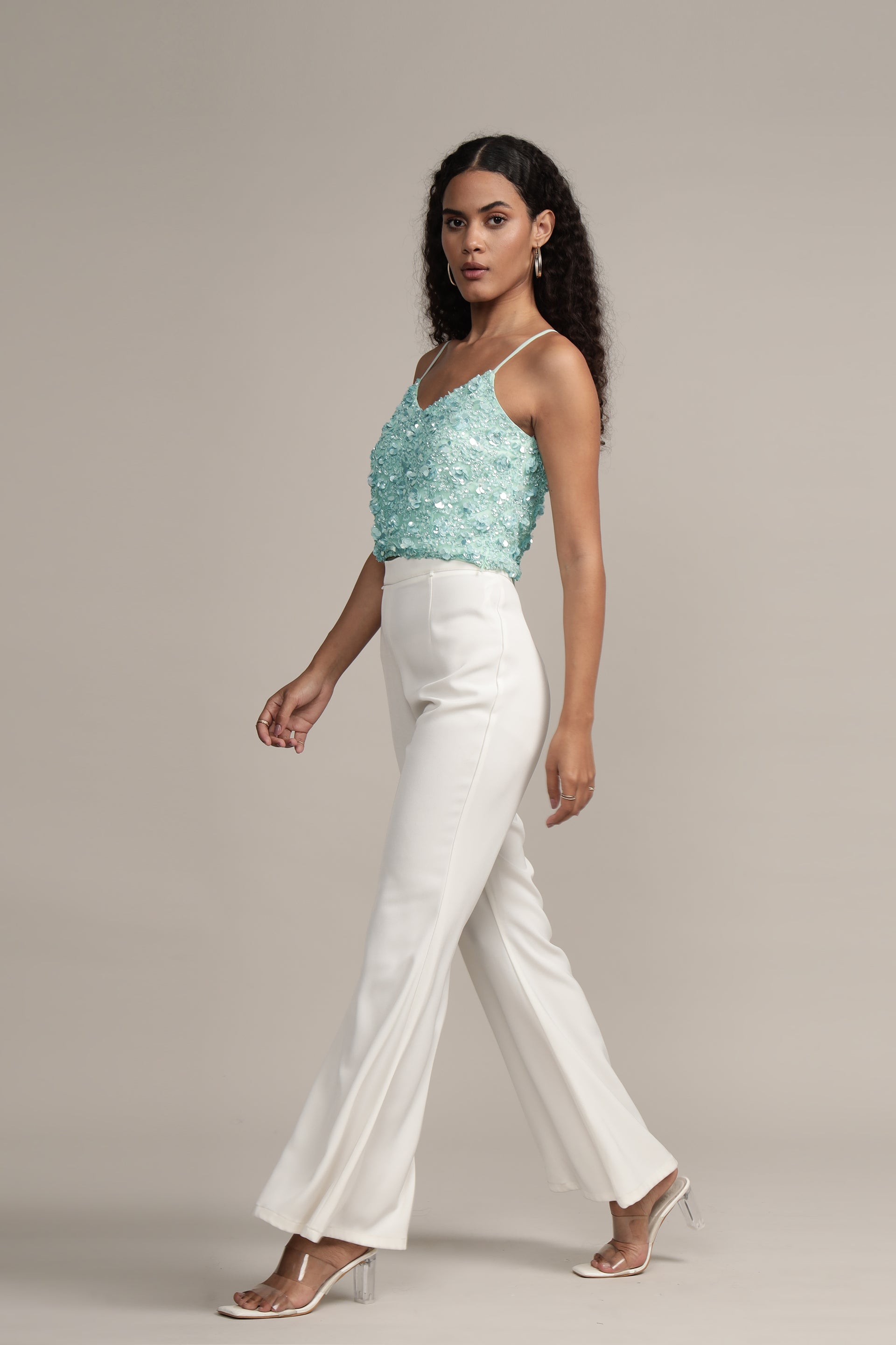 Sandy Sequin Cami Top in Aqua