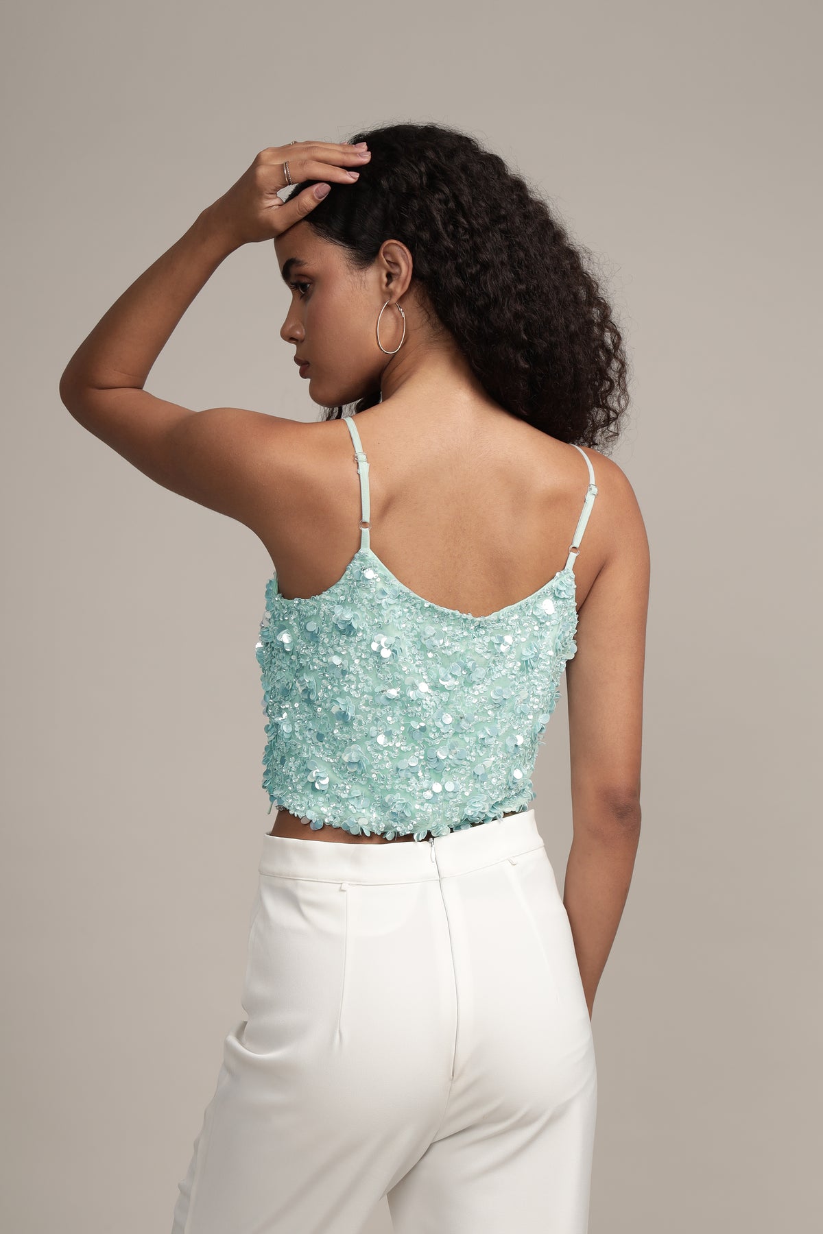 Sandy Sequin Cami Top in Aqua