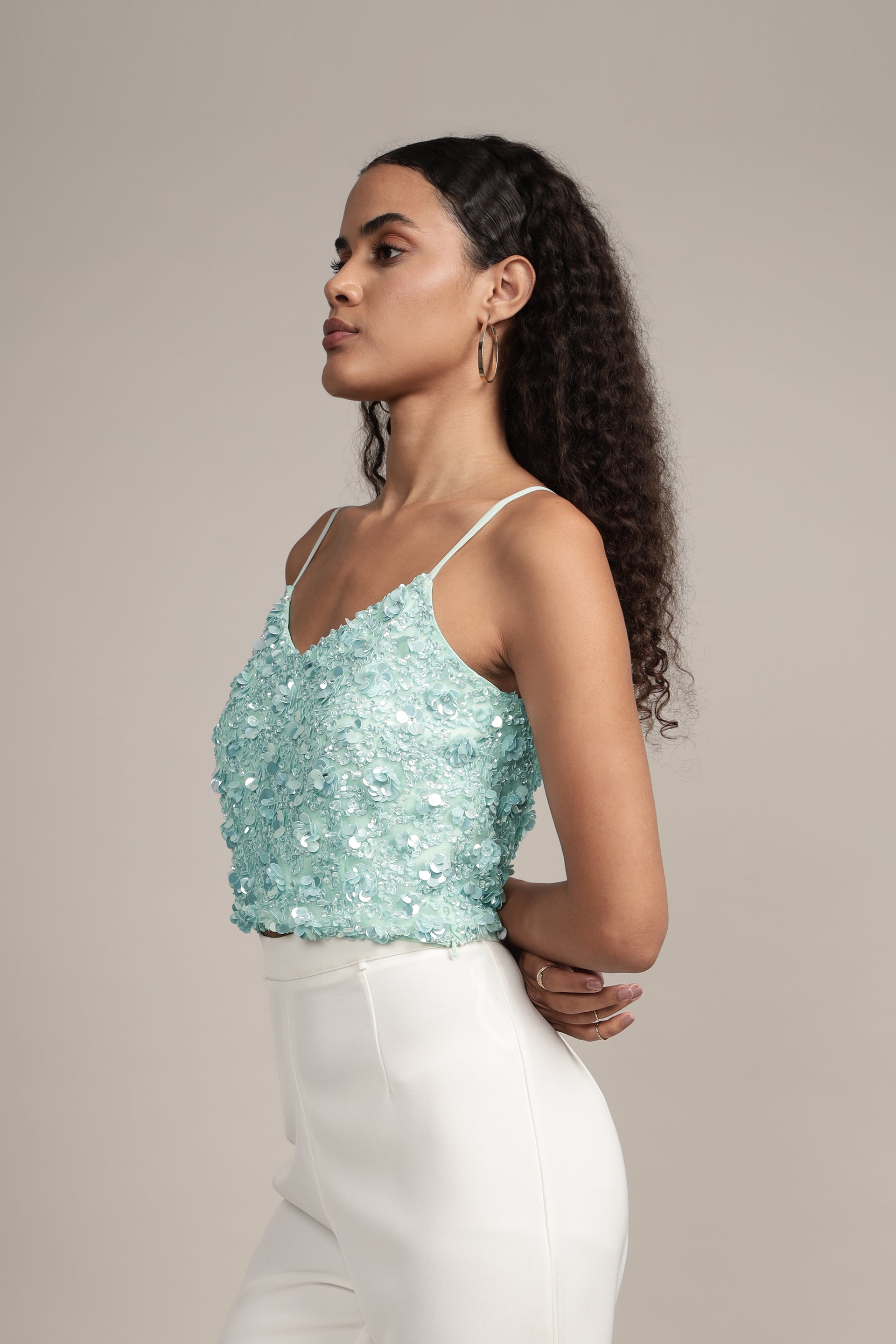 Sandy Sequin Cami Top in Aqua