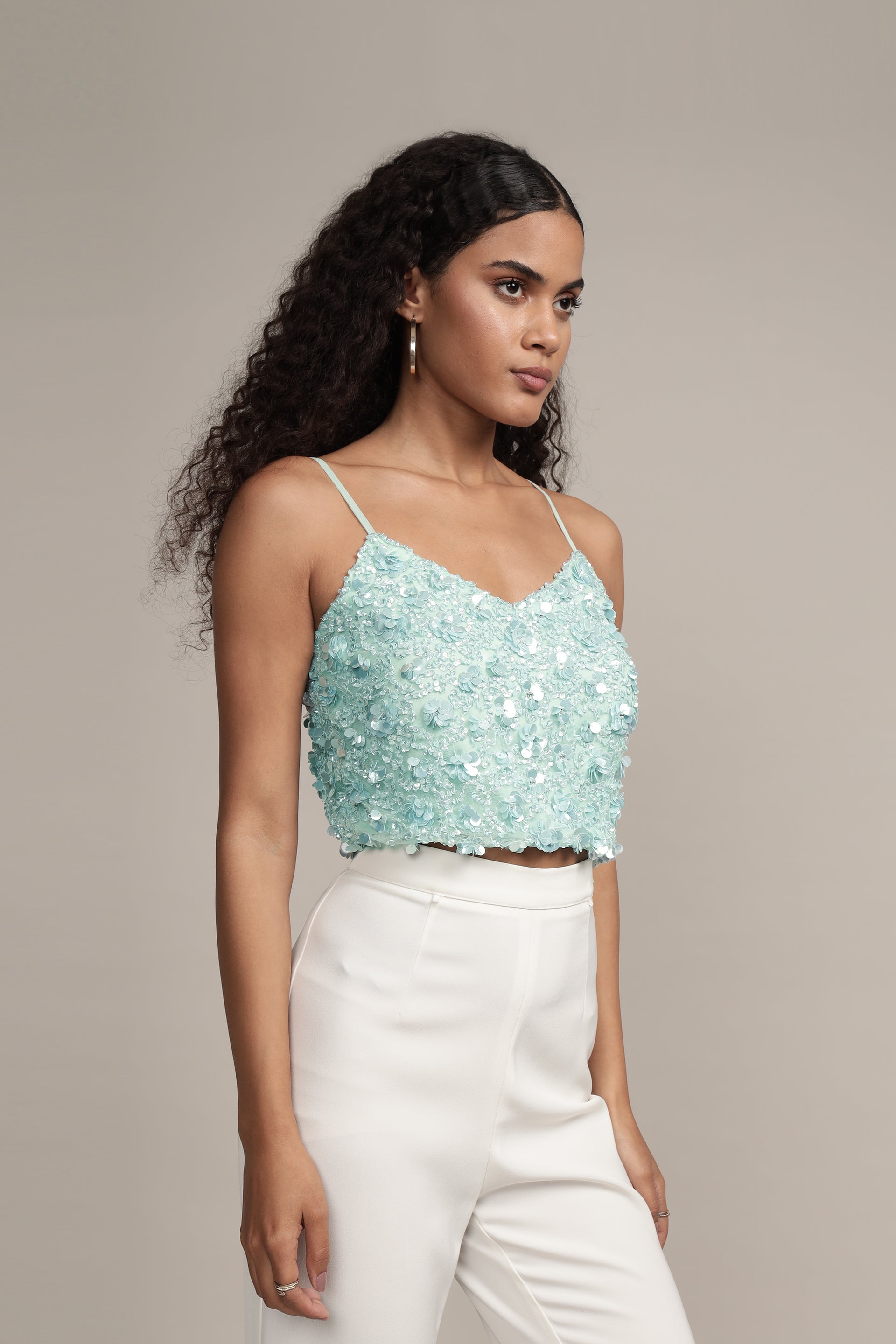 Sandy Sequin Cami Top in Aqua