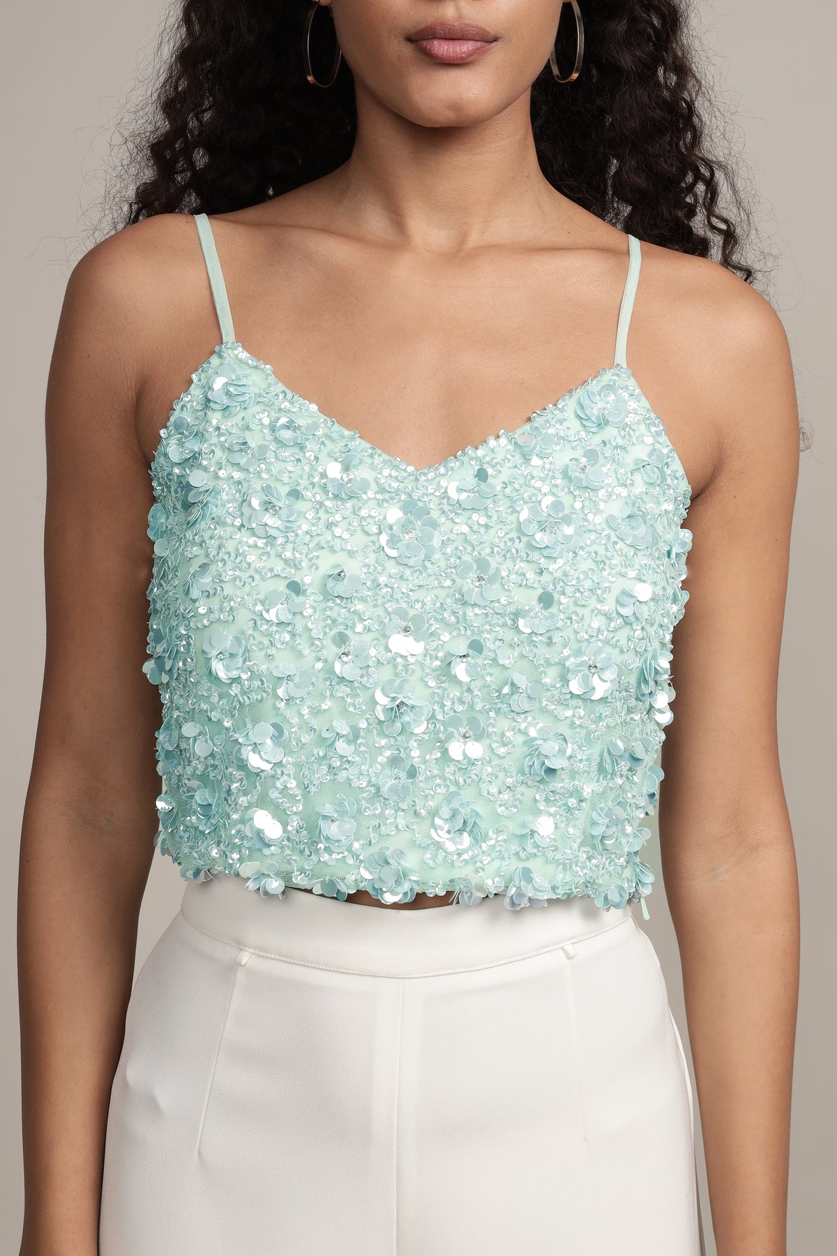 Sandy Sequin Cami Top in Aqua