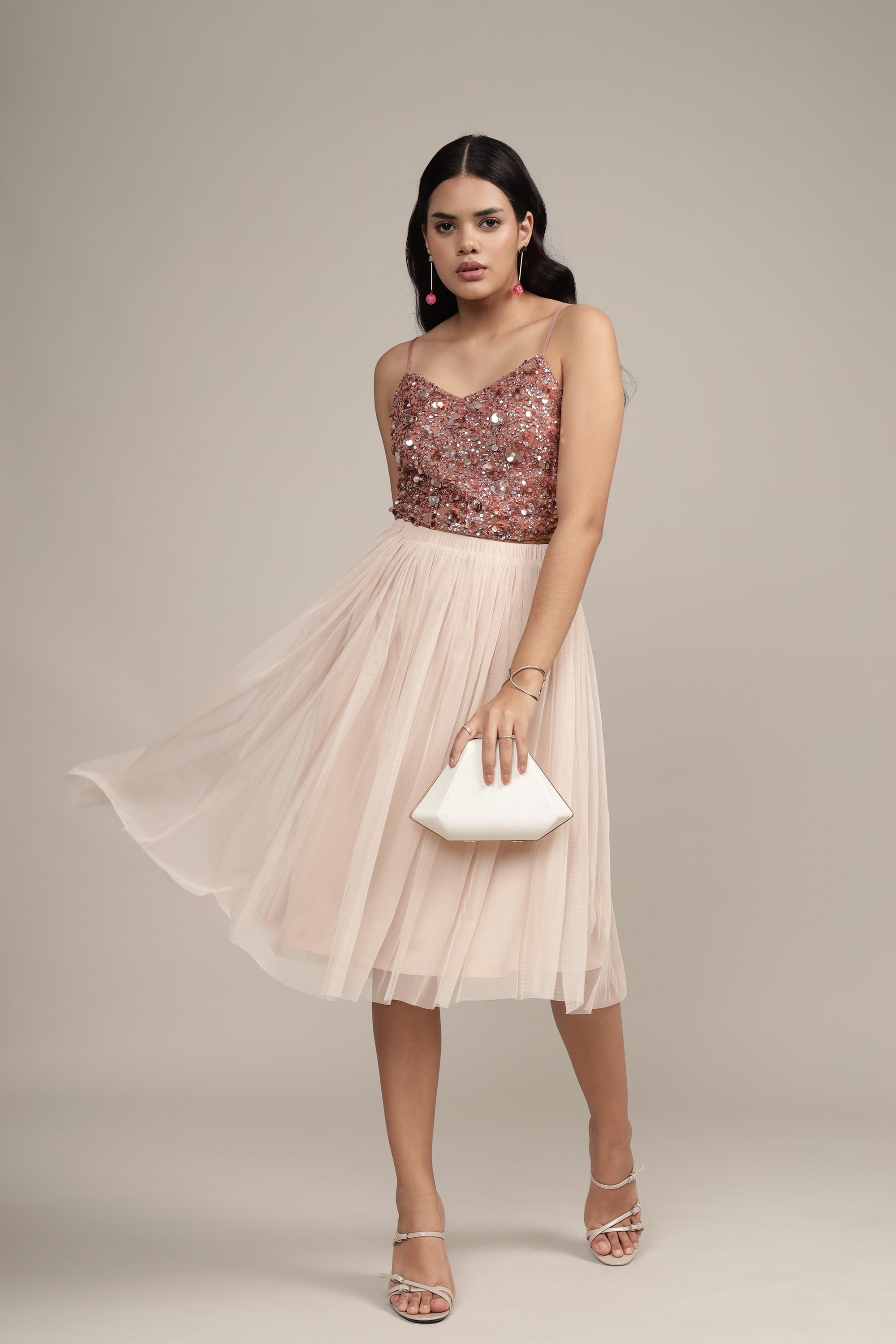 Sandy Sequin Cami Top in Dusty Pink