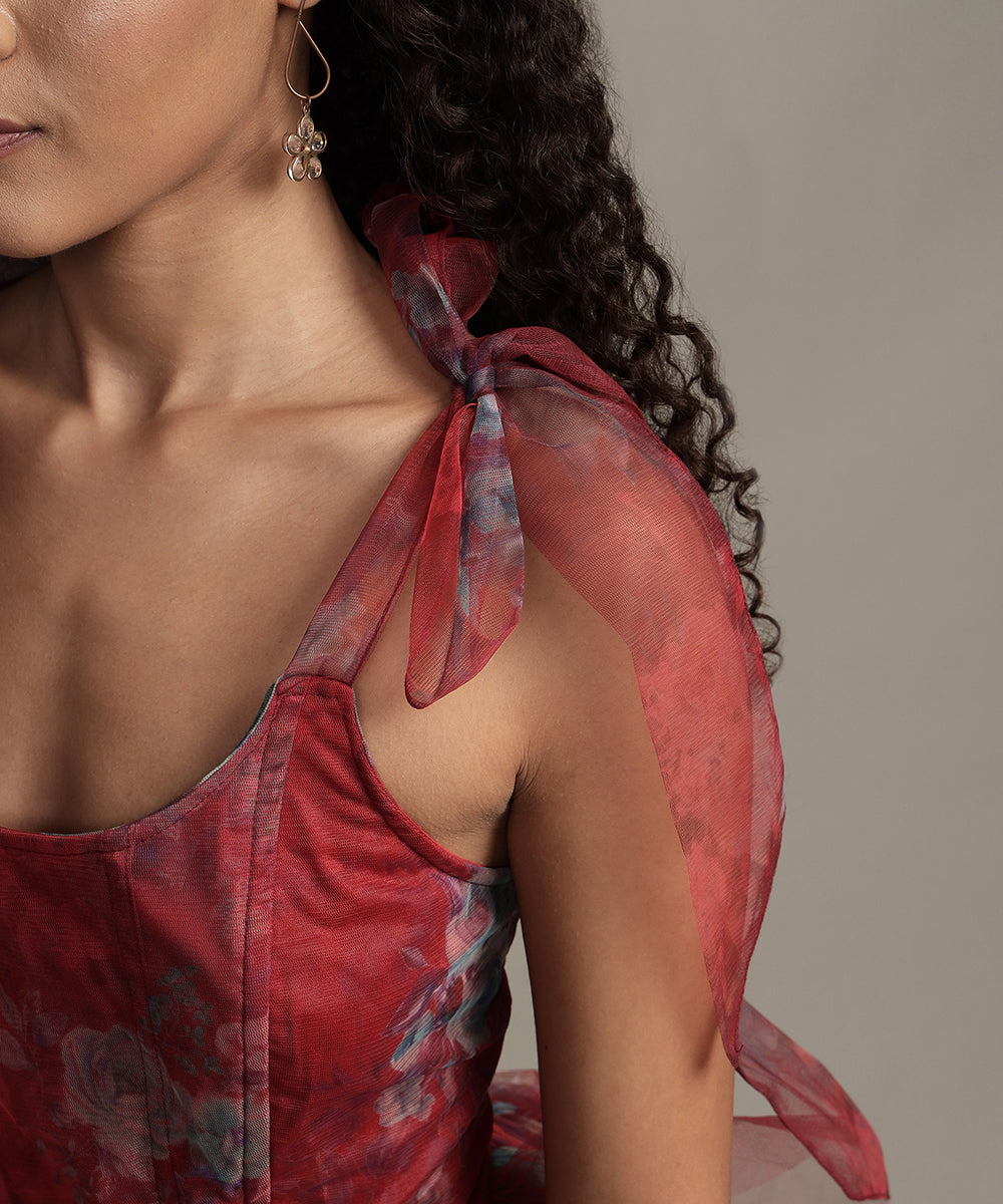 Sava Tulle Mini Dress in Red Print