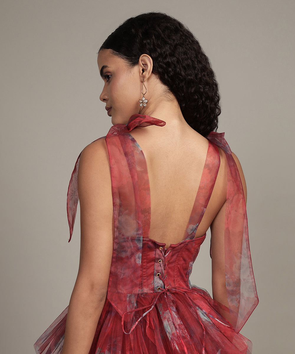 Sava Tulle Mini Dress in Red Print