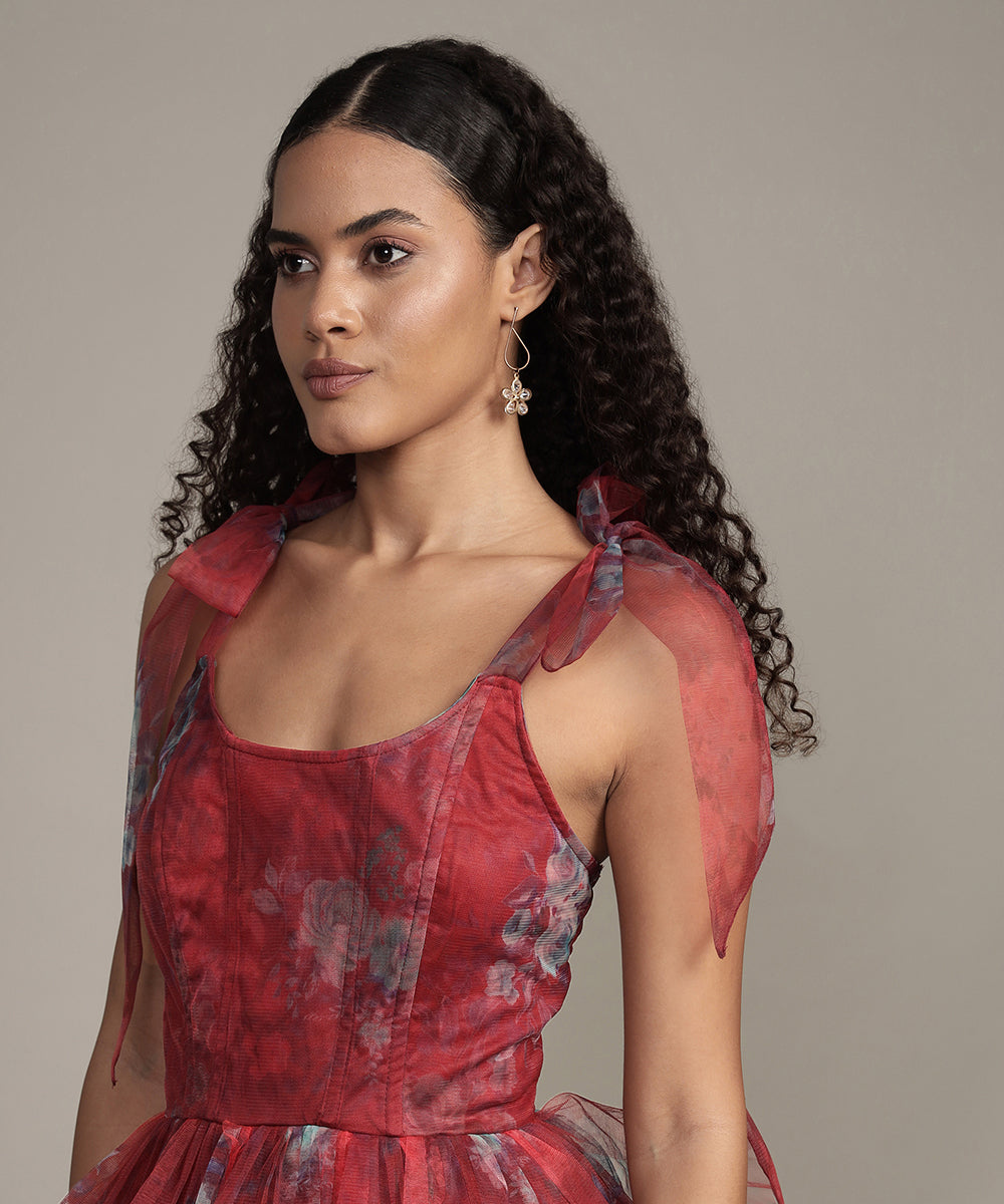 Sava Tulle Mini Dress in Red Print