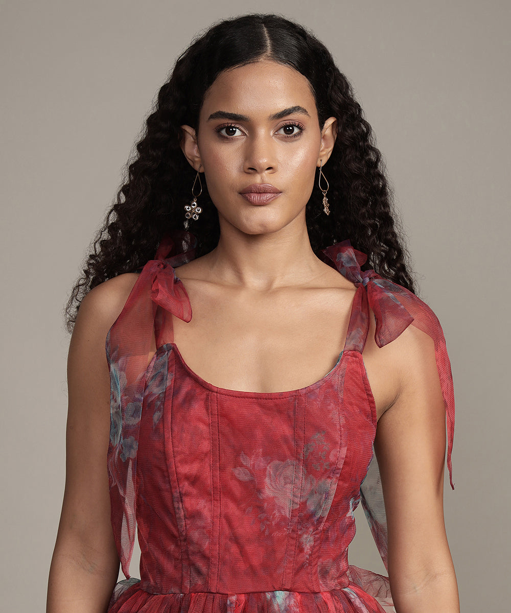 Sava Tulle Mini Dress in Red Print