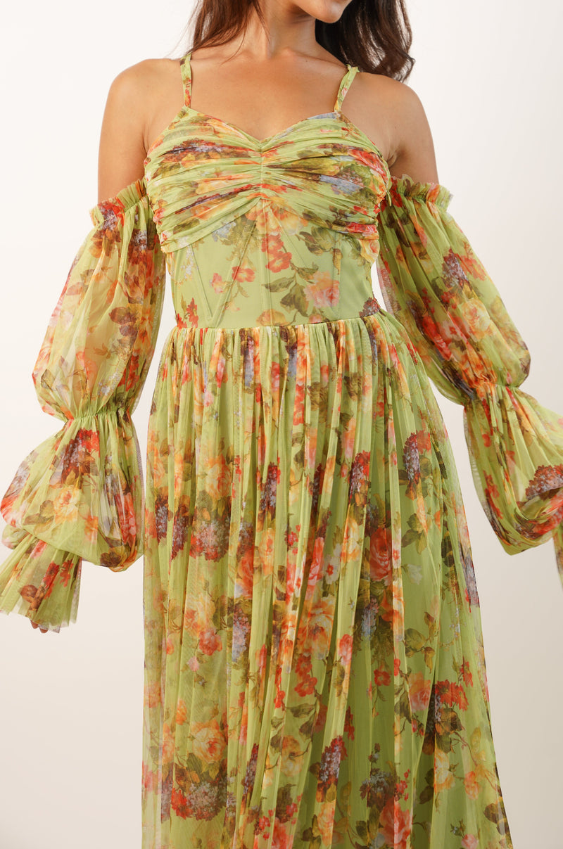 Saylor Green Printed Maxi Dress